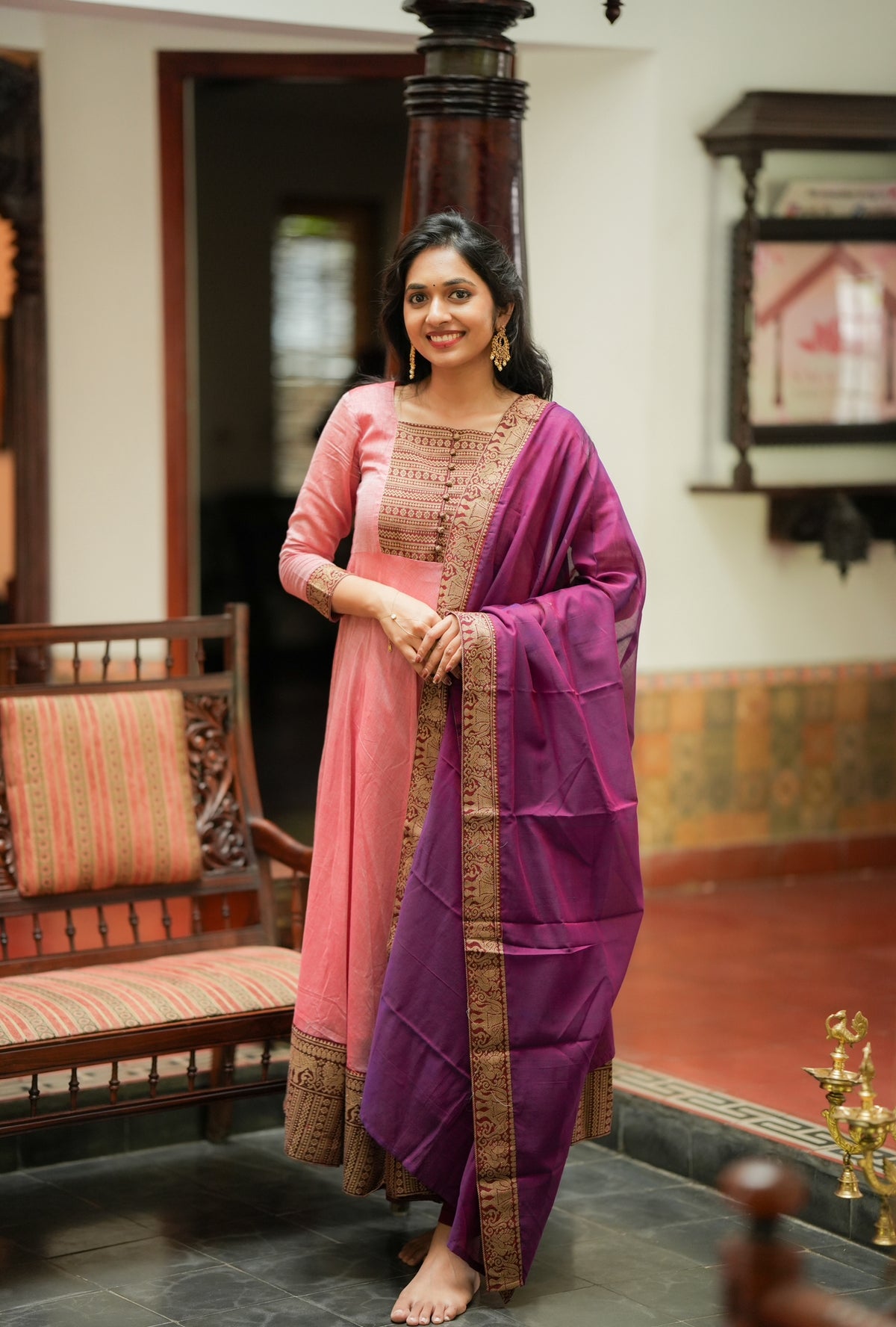 Mirna – Pink Narayanpet Handloom Anarkali Suit