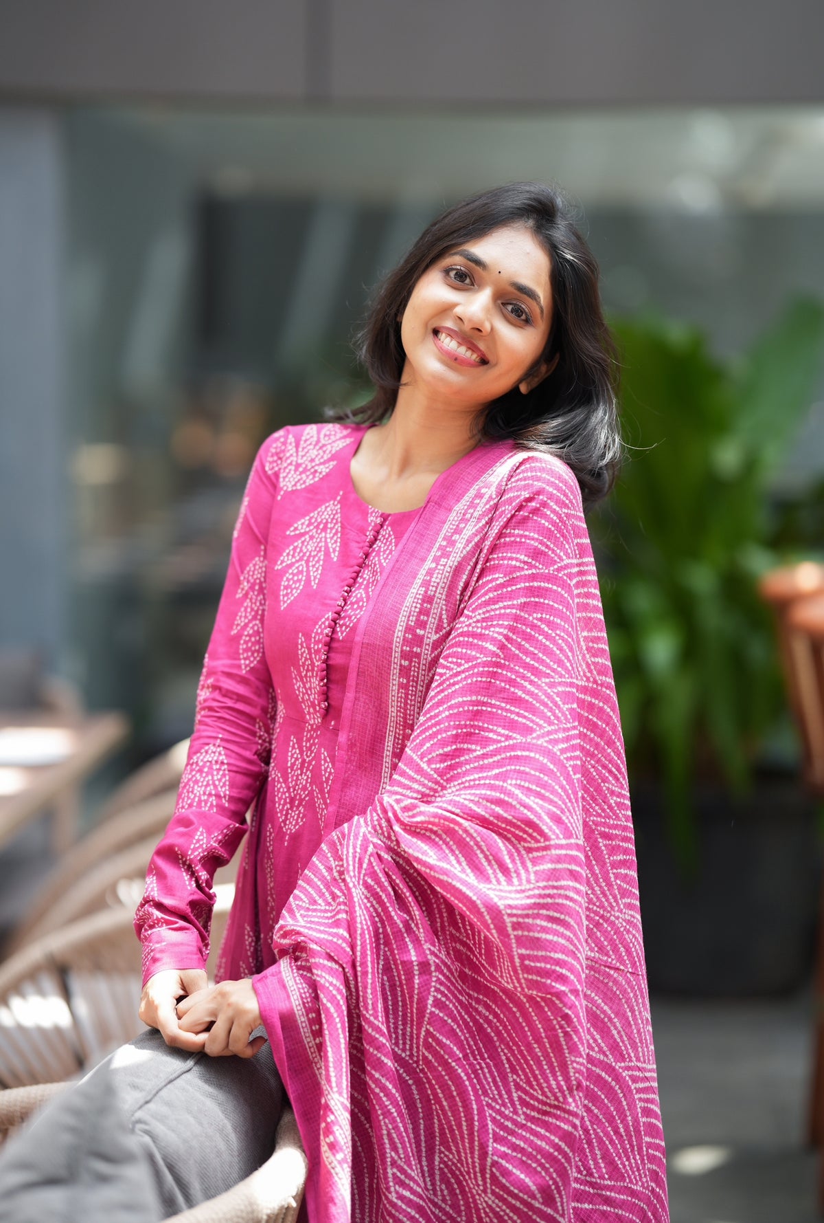 Ashwini – Pink Floral Block Print Full-Sleeve Anarkali Set