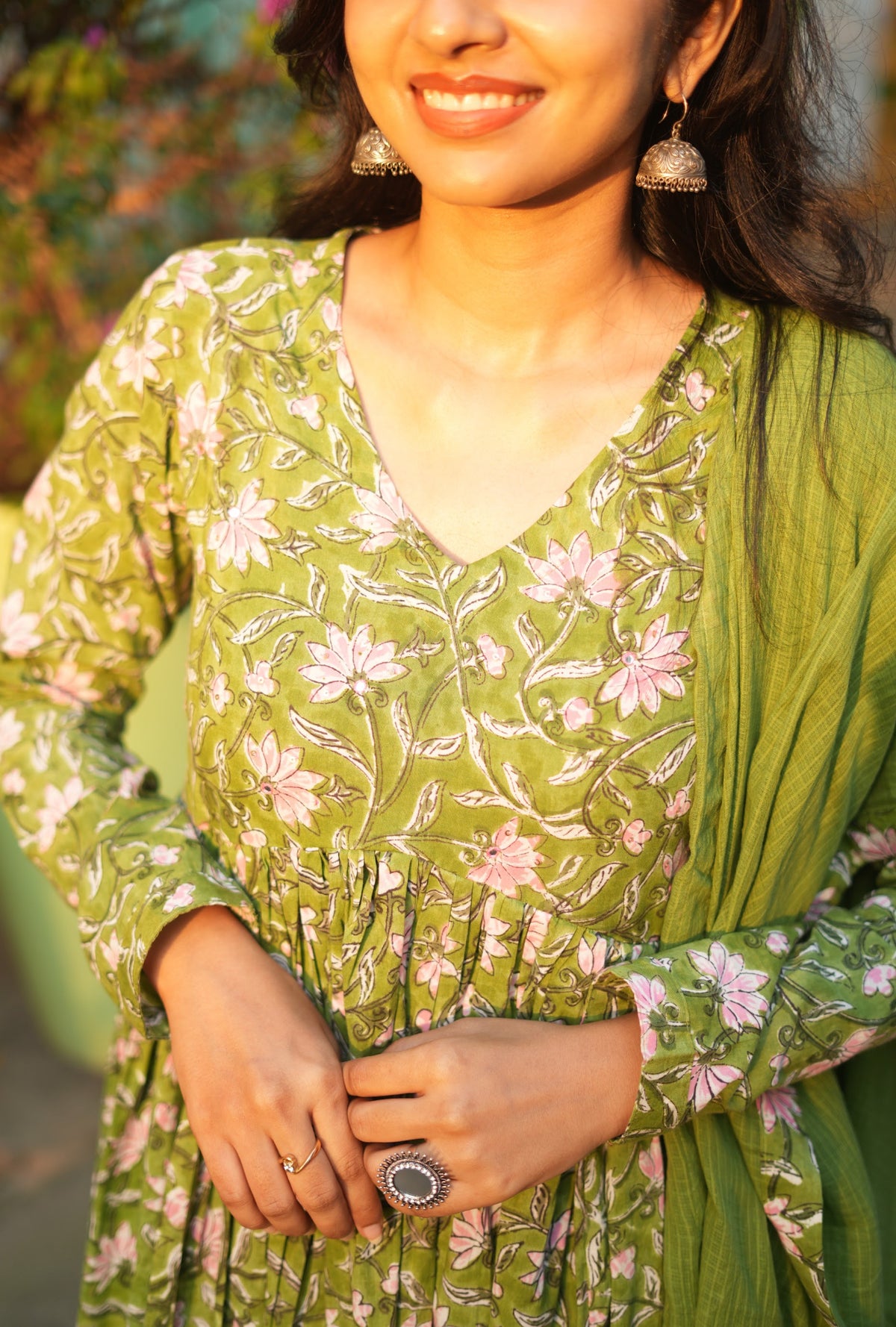 Yasmin – Handblock Print Mul Cotton Alia-Cut Suit Set
