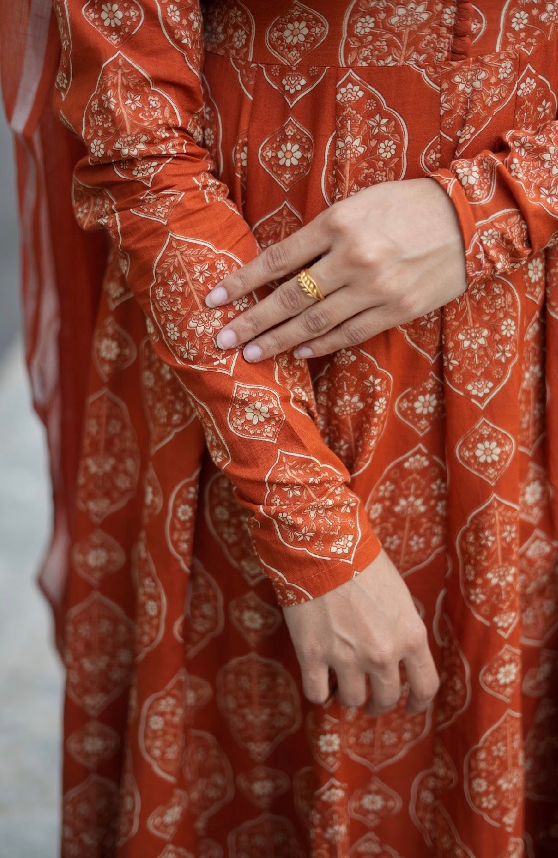 Shwetha – Rust Organic Cotton Block Print Anarkali Suit