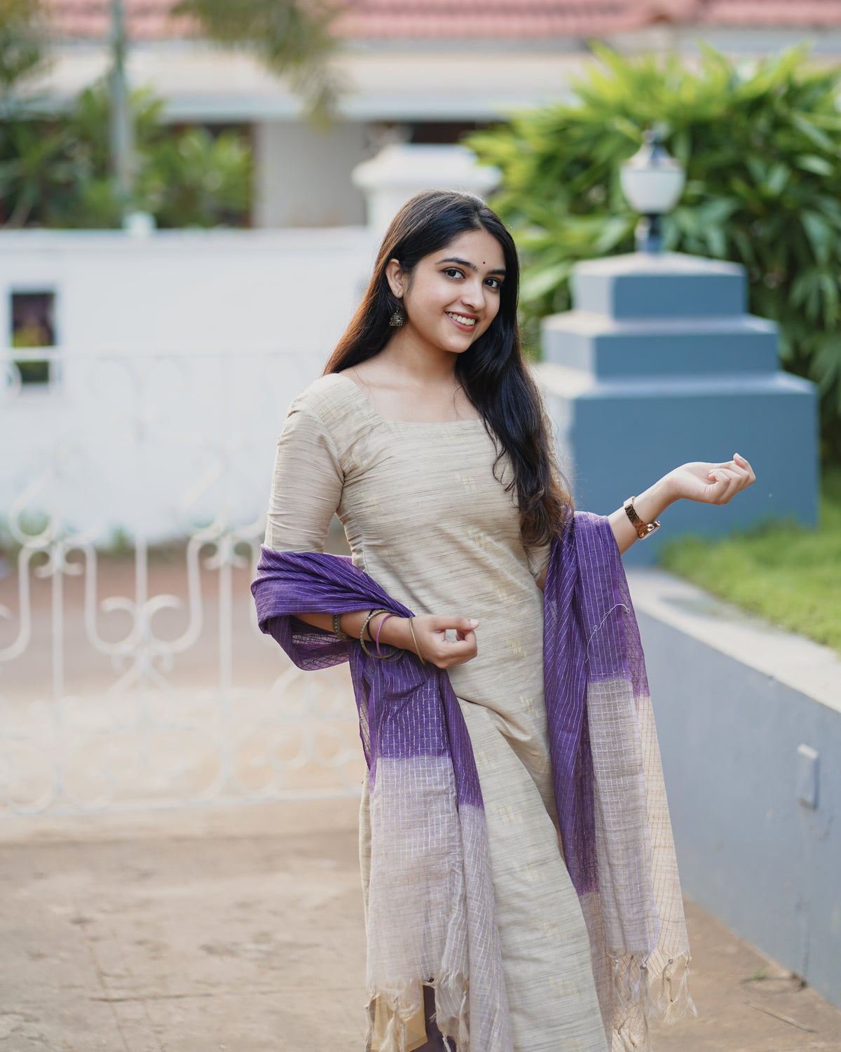 SREEJA-Khadi ivory salwar set