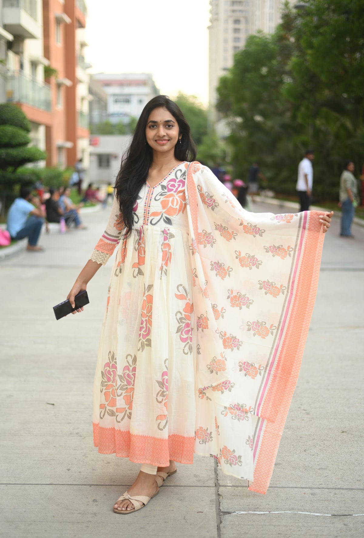 Shalini – Pink Embroidered Mul Cotton Dress & Dupatta Set