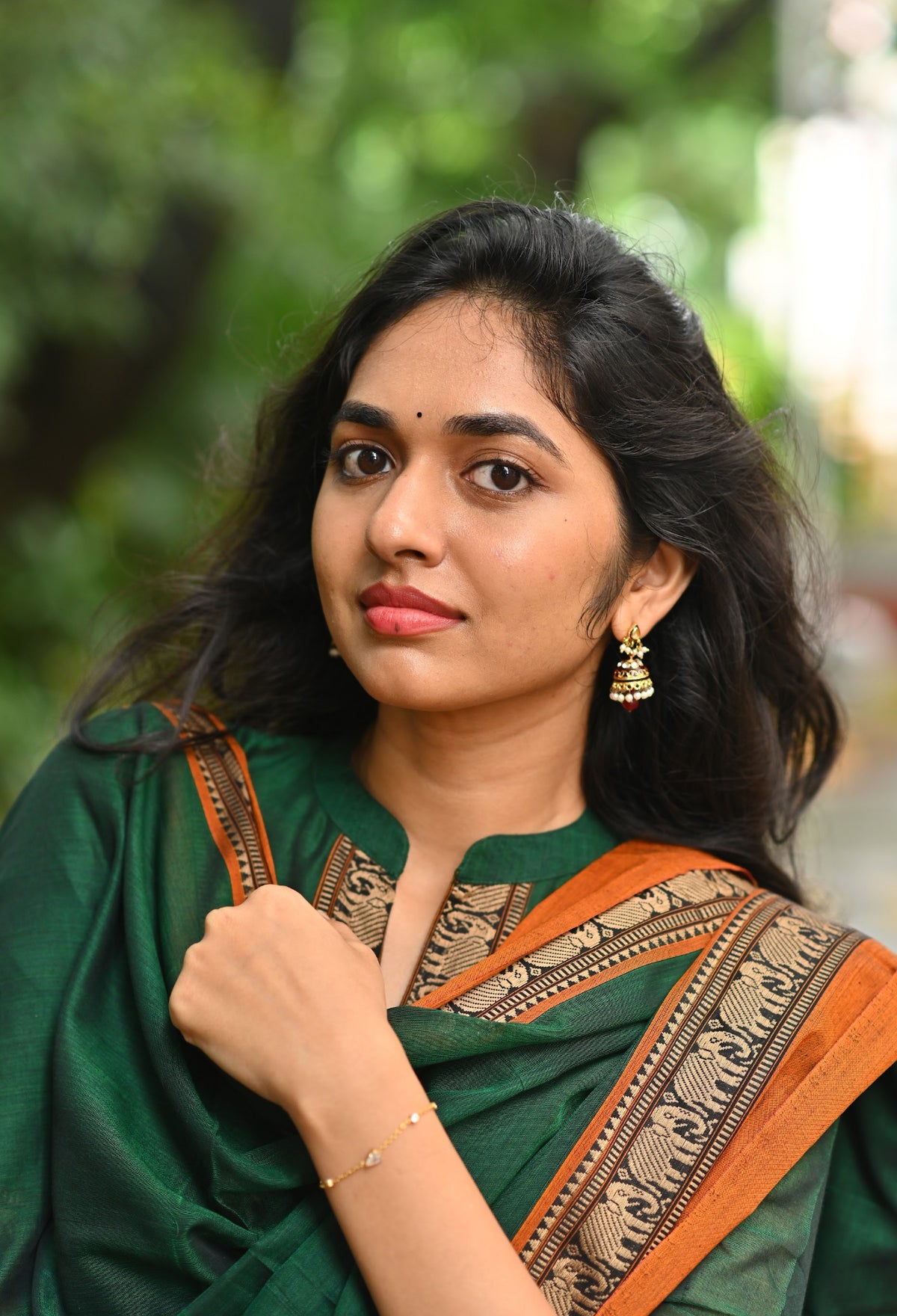 Arti Emerald – Emerald Green Narayanpet Handloom Anarkali Suit