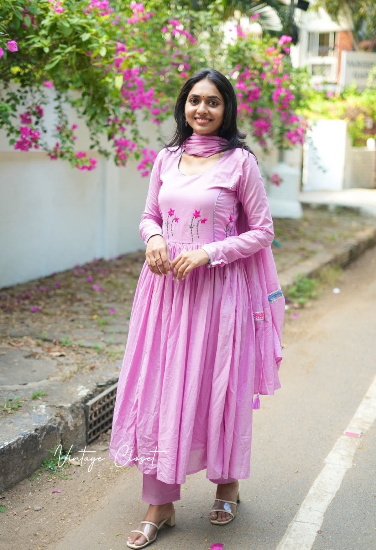 Bhoomika – Pink Embroidered Mul Cotton Flared Kurti