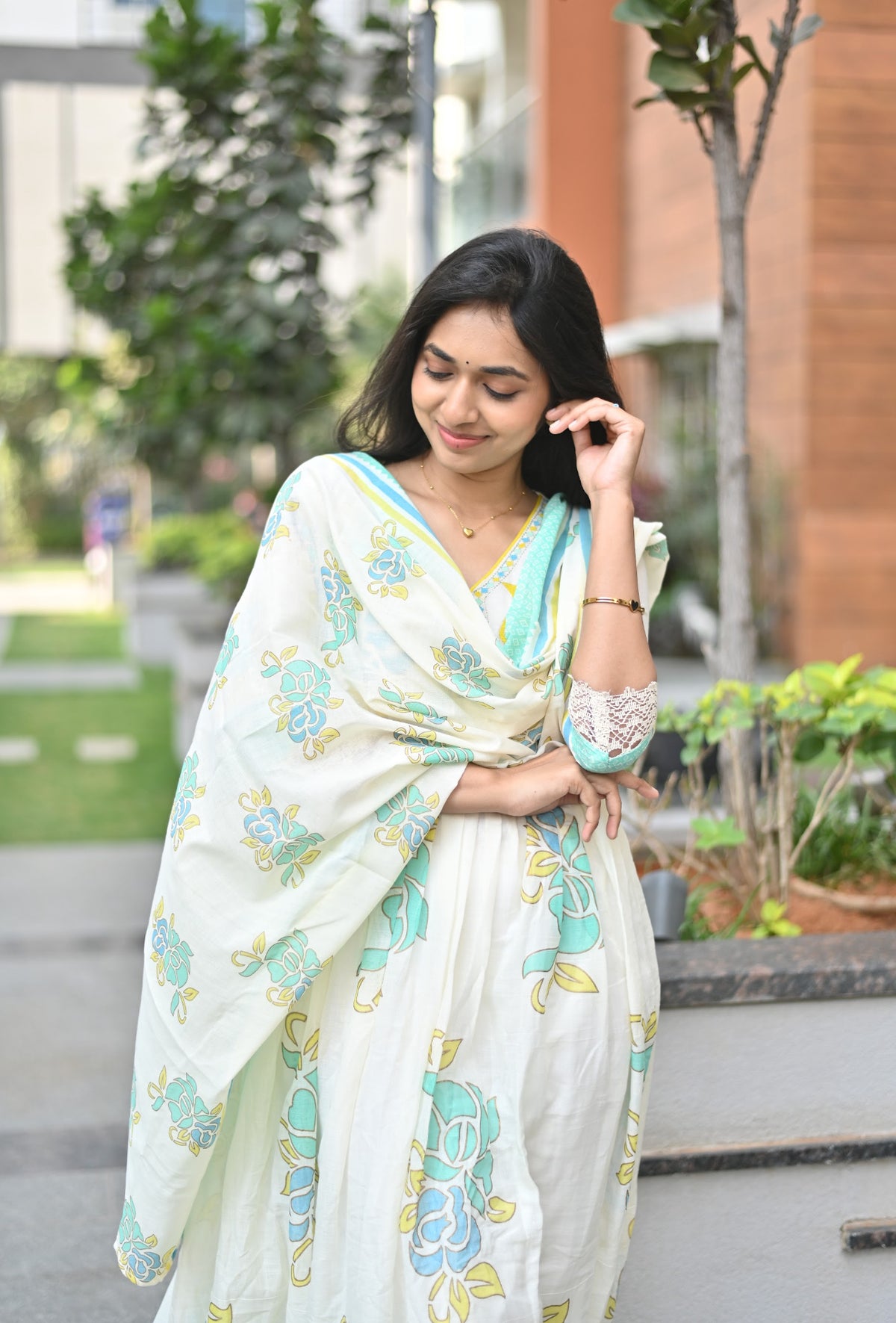 Shalini – Blue Embroidered Mul Cotton Dress & Dupatta Set
