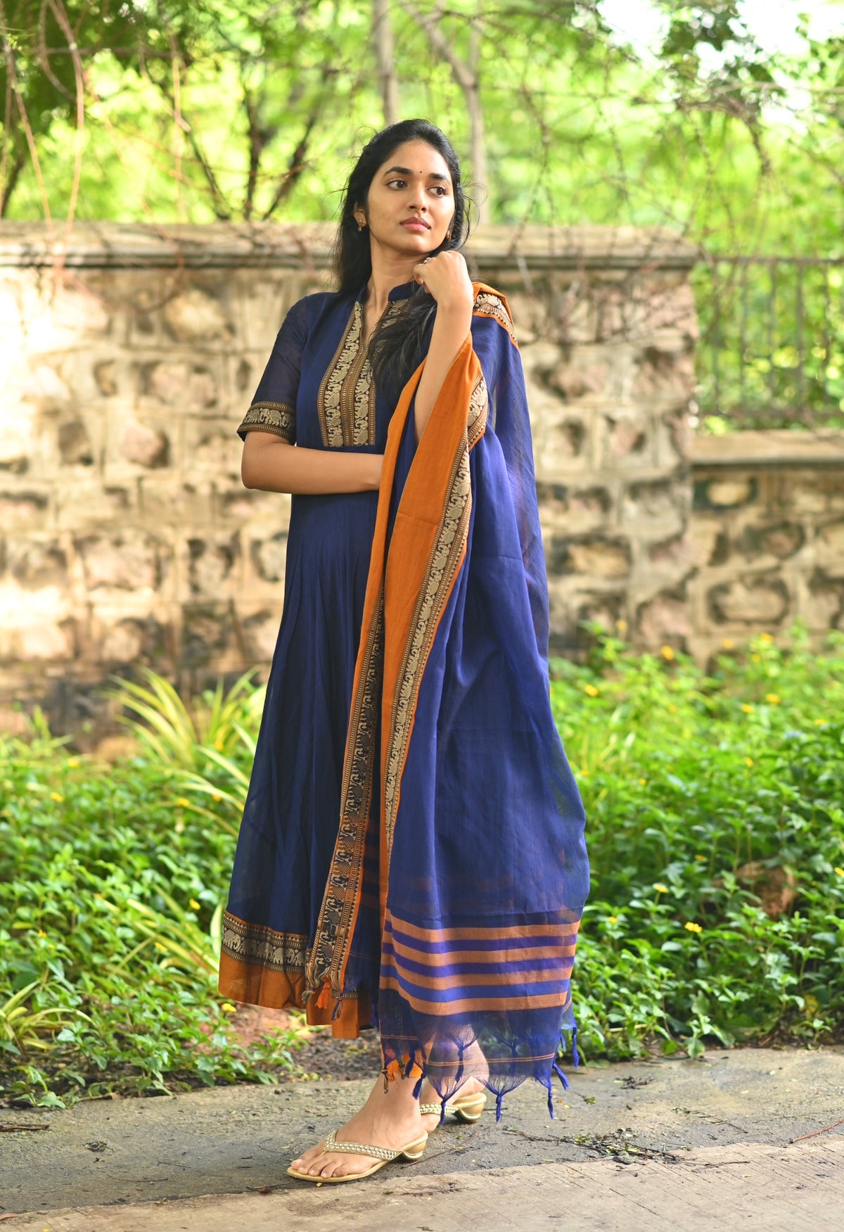 Arti – Ink Blue Narayanpet Handloom Anarkali Suit