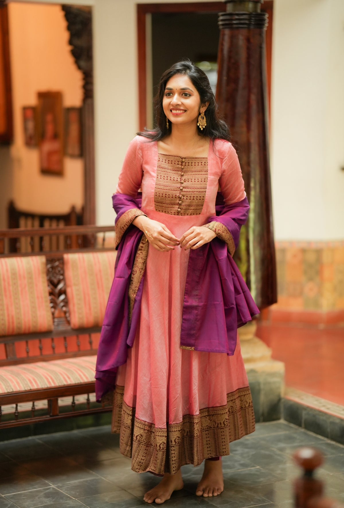 Mirna – Pink Narayanpet Handloom Anarkali Suit