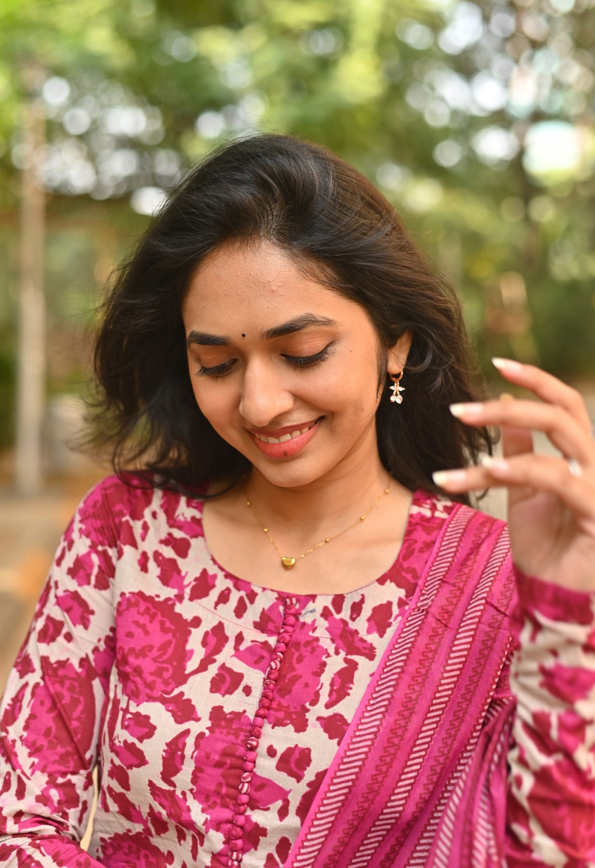 Kanaga – Rani Pink Organic Cotton Block Print Anarkali Set