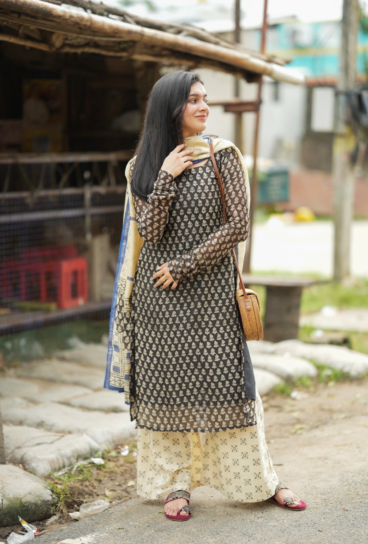 Prarthana-Black Chanderi suit