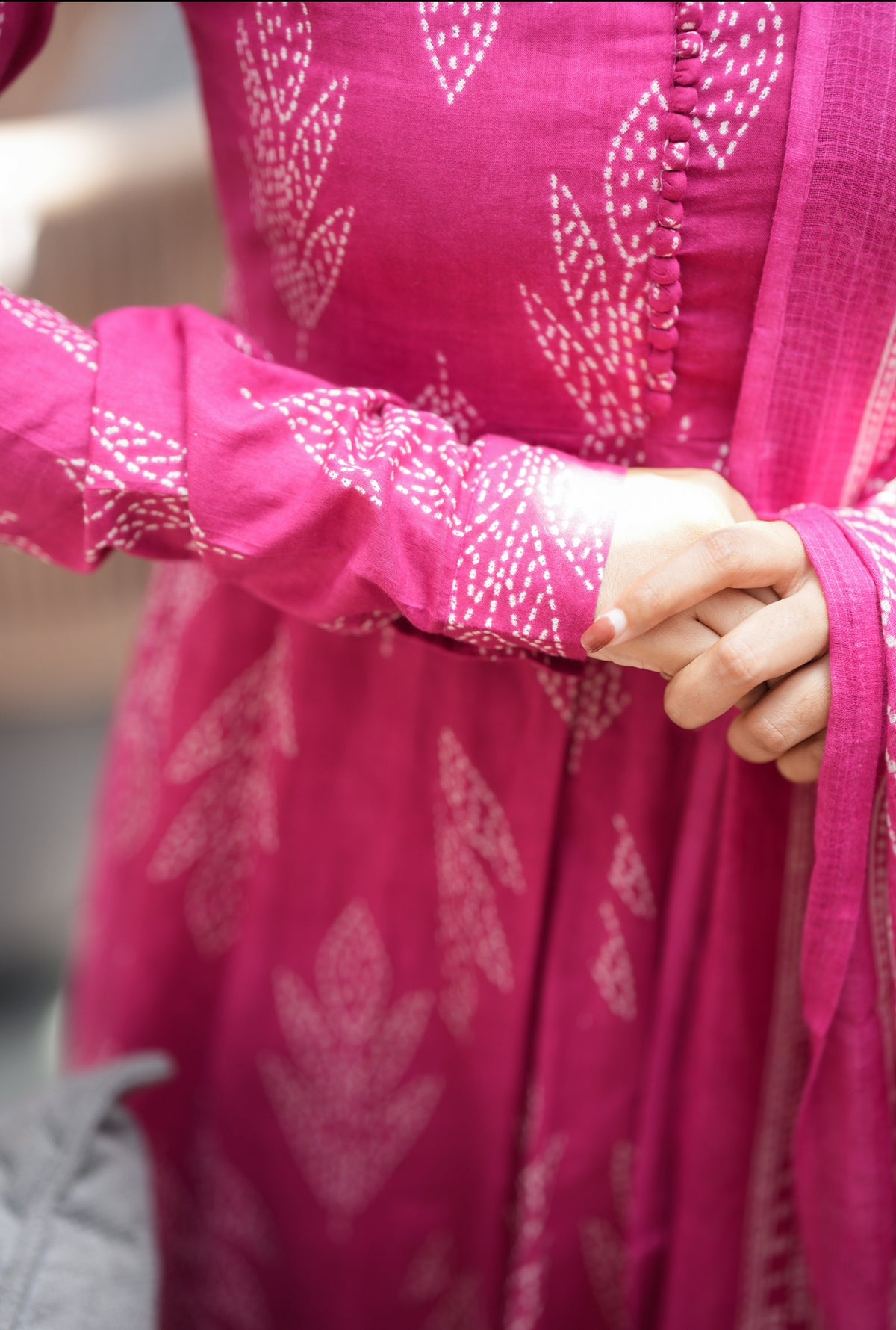 Ashwini – Pink Floral Block Print Full-Sleeve Anarkali Set