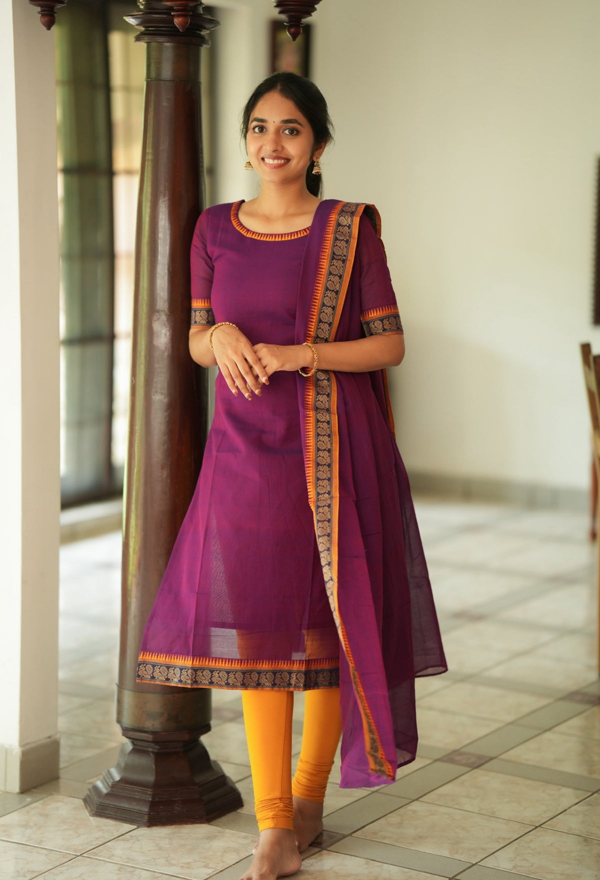 Shobana – Wine Narayanpet Handloom Kurti Suit Set