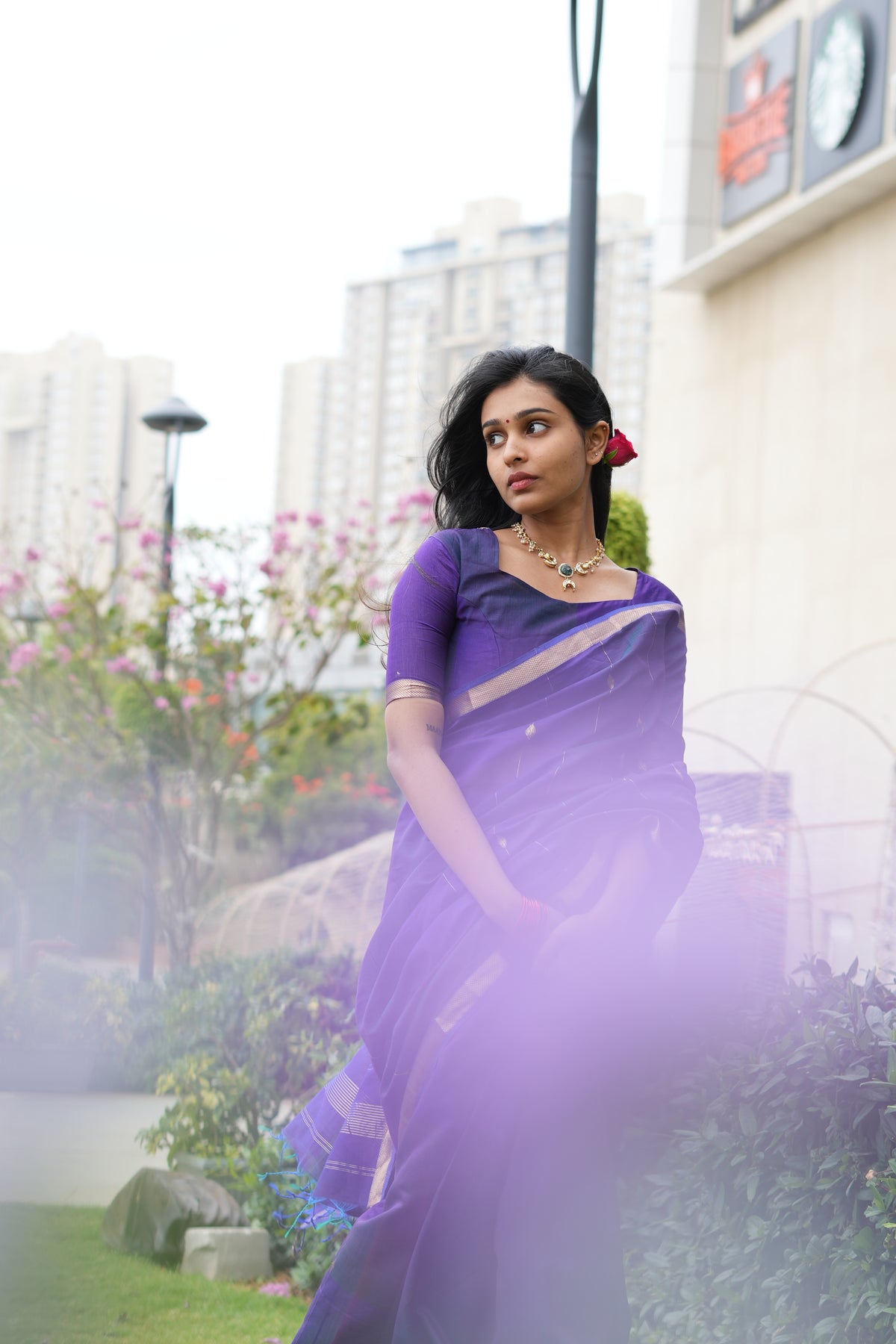 Sundari-Violet (Maheshwari silk saree)