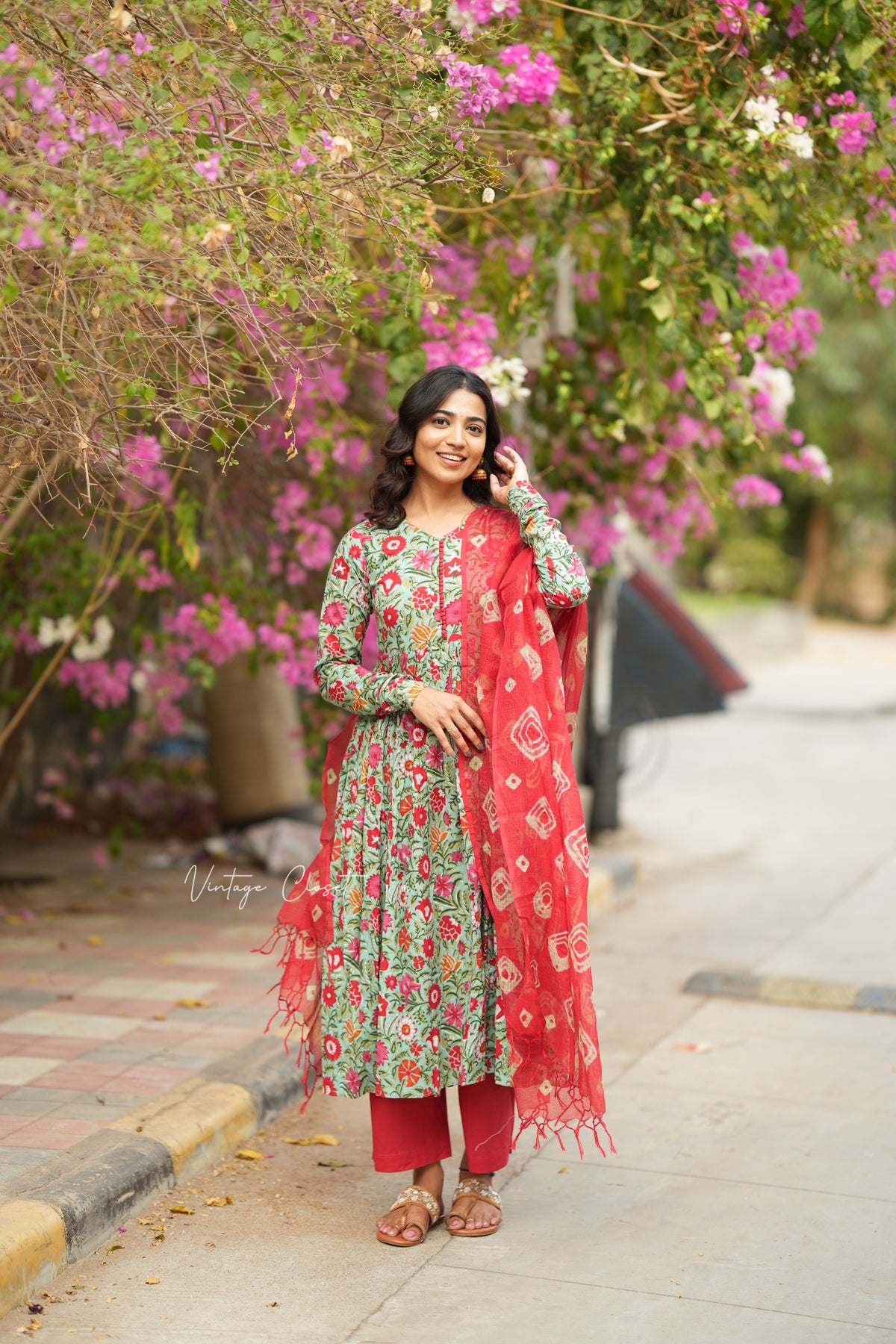 Sita – Floral Organic Cotton Block Print Anarkali Suit Set