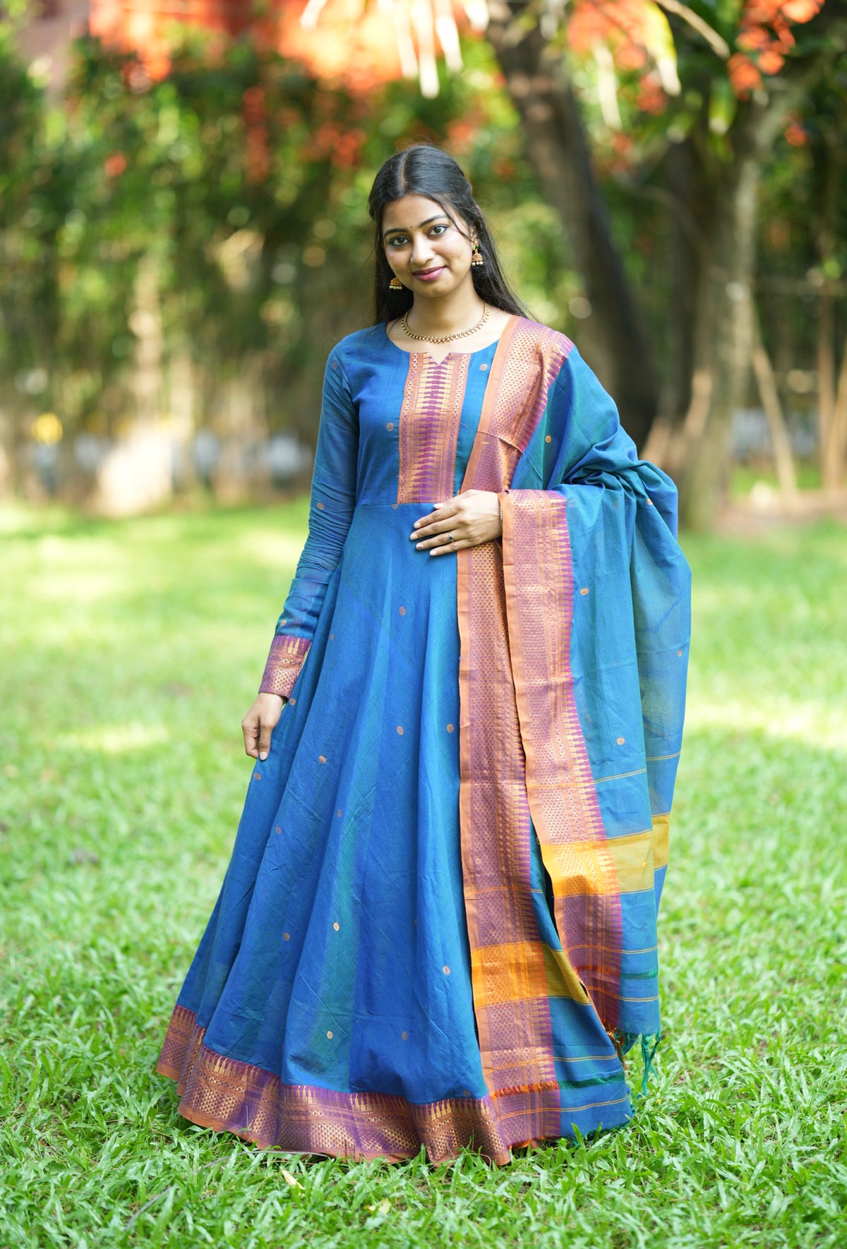 Arti Karam – Blue Narayanpet Handloom Anarkali Suit