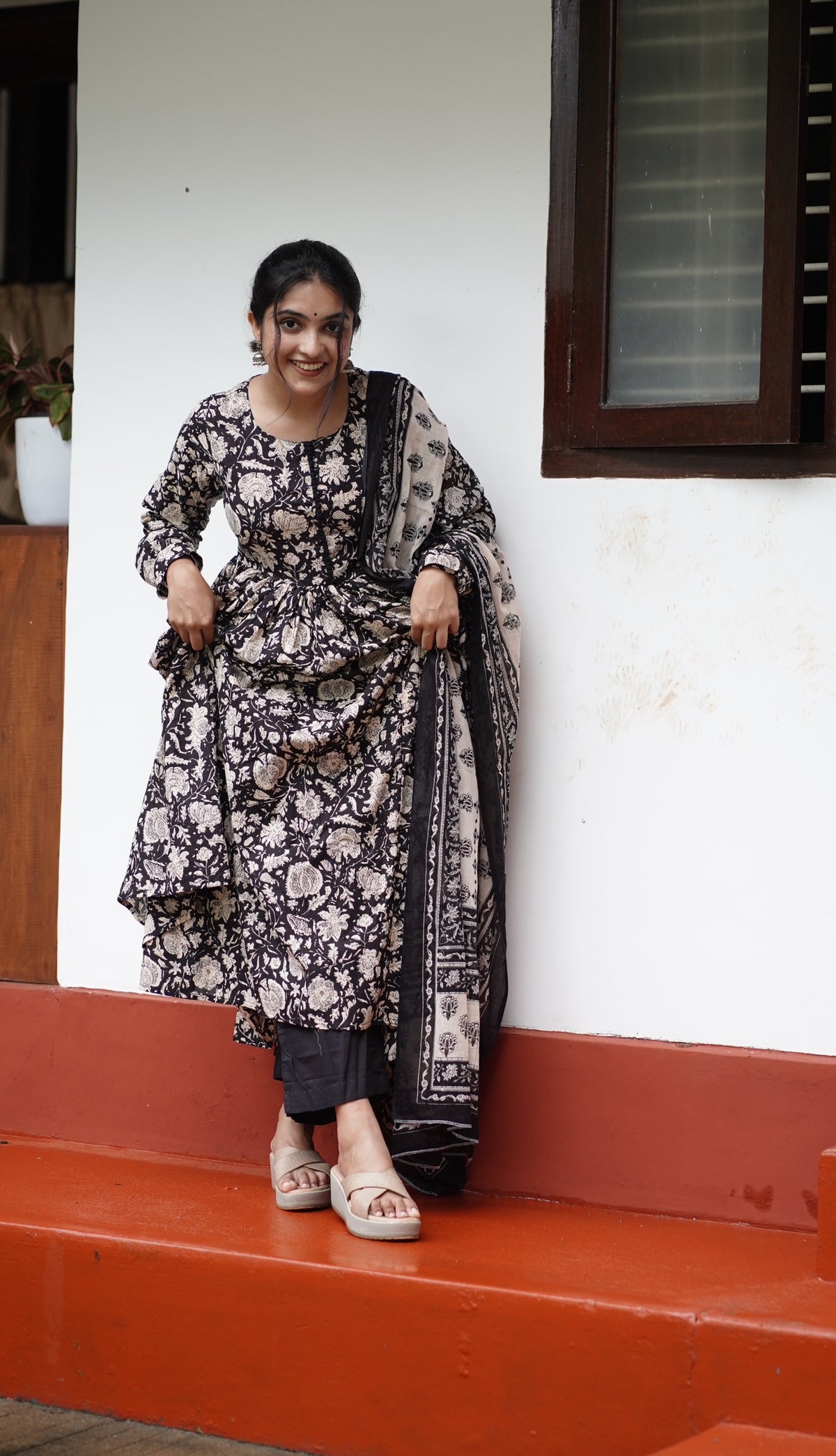 Mangai – Black Organic Cotton Block Print Anarkali Suit