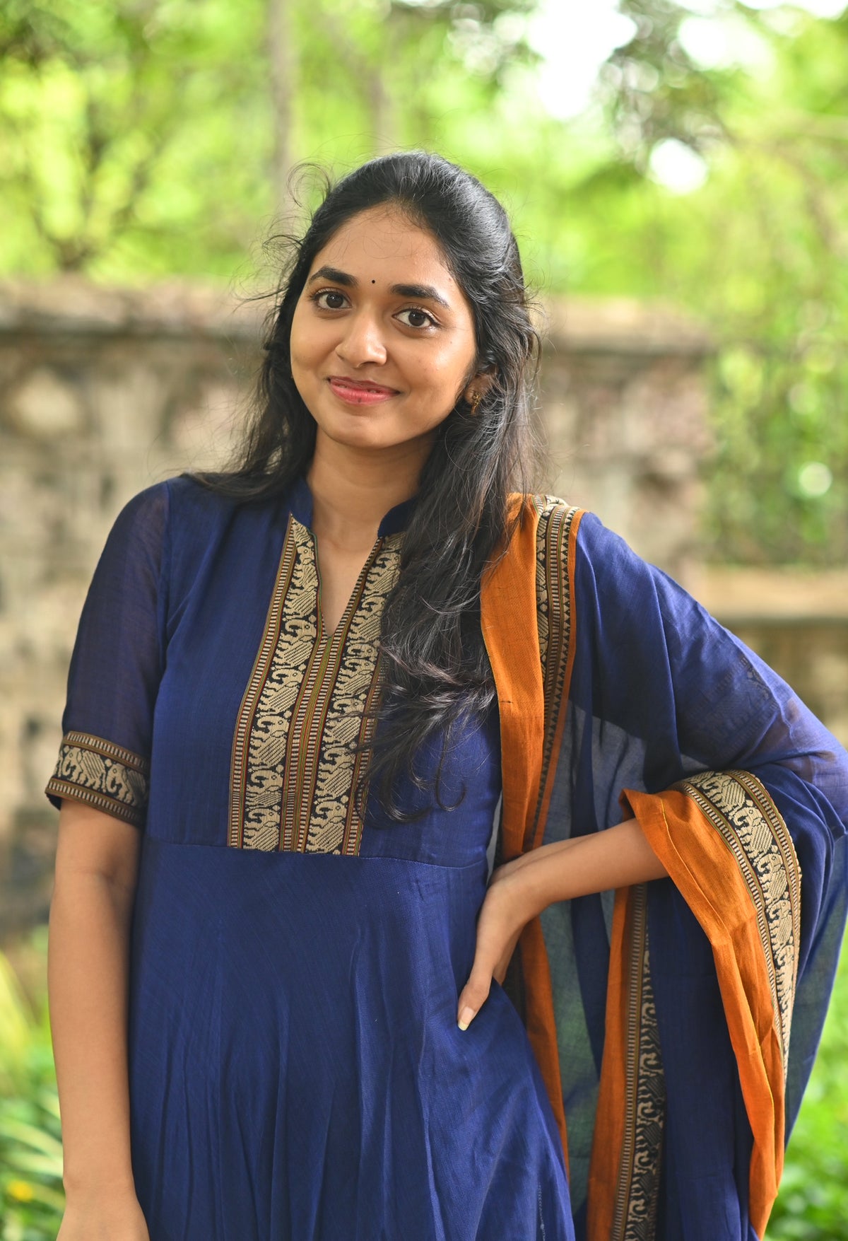 Arti – Ink Blue Narayanpet Handloom Anarkali Suit