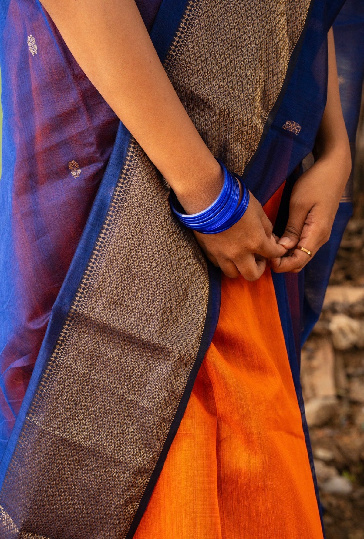 Sundari-2-tone Maheshwari silk saree(Blue with orange)