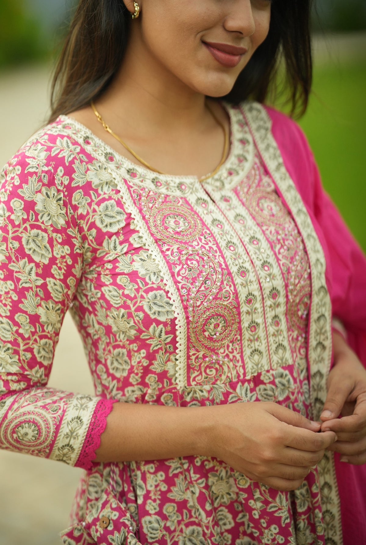 Premika – Pink Cotton Embroidered Anarkali Suit Set