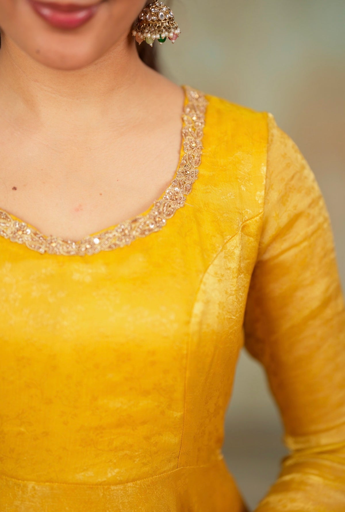 Kriya – Yellow Floral Tissue Silk Anarkali with Dupatta