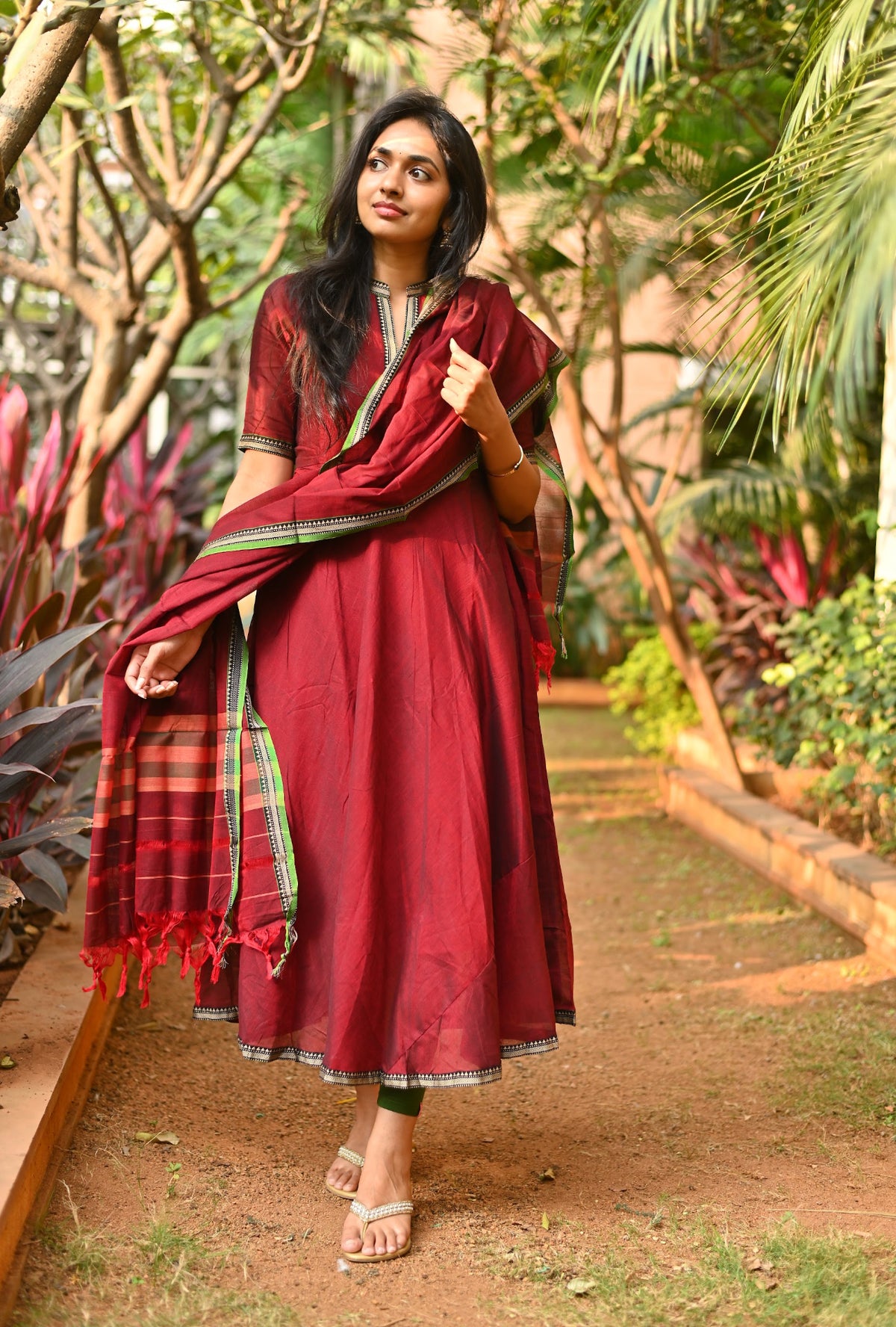 Padmini – Red Narayanpet Anarkali & Dupatta Set