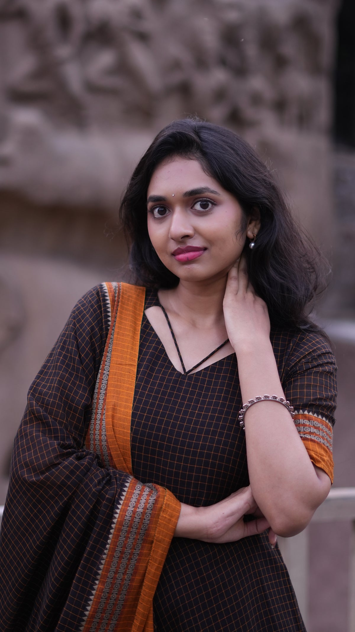 Arti Checks – Black Narayanpet Anarkali with Mustard Dupatta