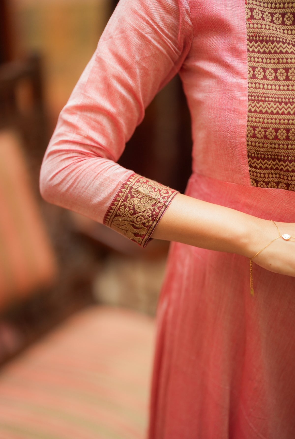 Mirna – Pink Narayanpet Handloom Anarkali Suit