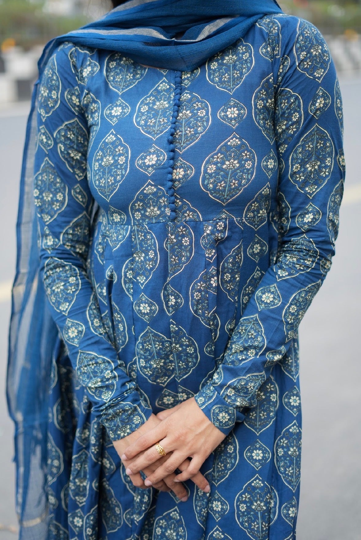 Shwetha – Indigo Organic Cotton Block Print Anarkali Suit
