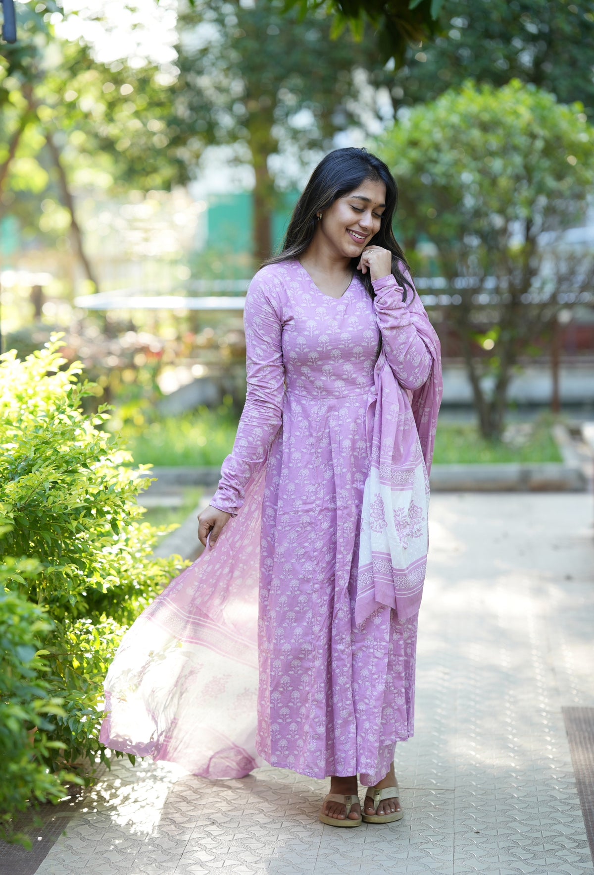 Prema – Pink Organic Cotton Block Print Anarkali Suit Set