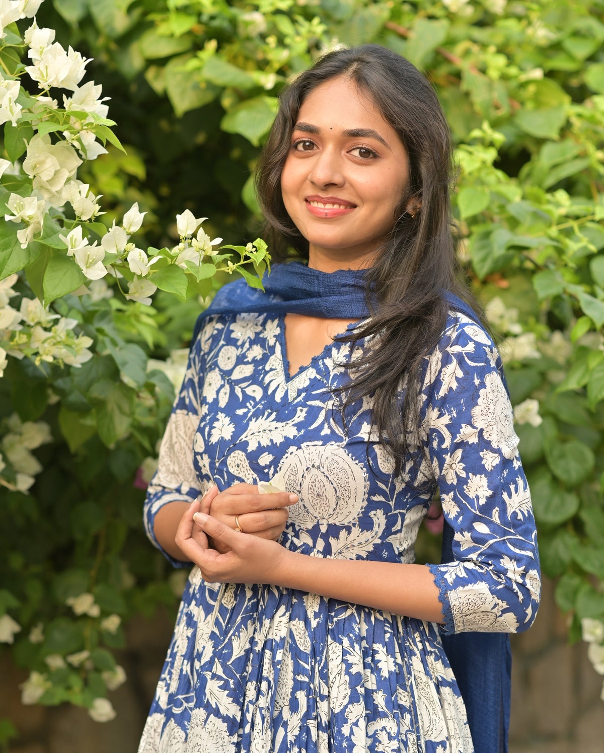 Diya – Ink Blue Block Print Alia-Cut Anarkali Suit Set