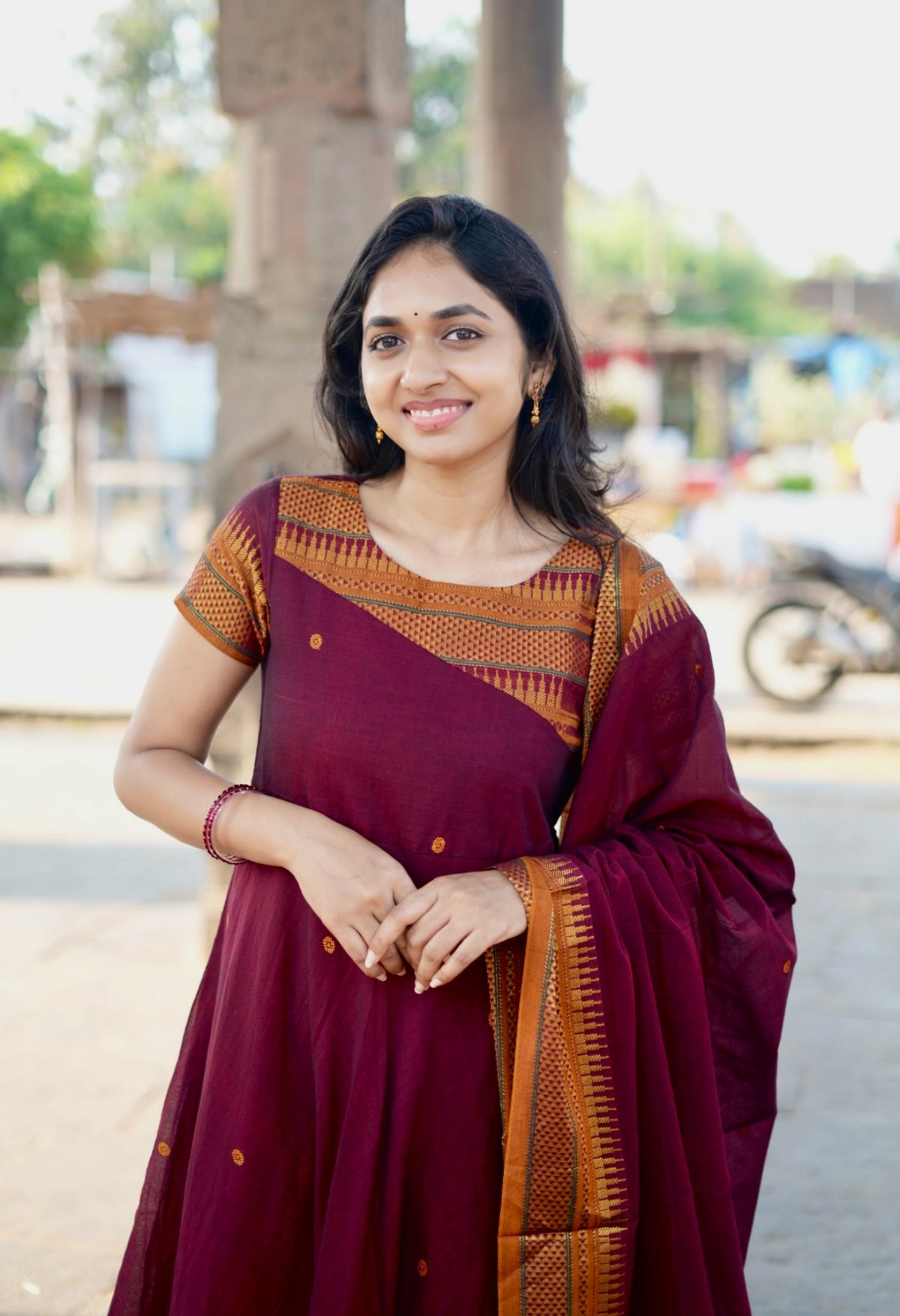 Arti Karam – Maroon Narayanpet Handloom Anarkali Suit