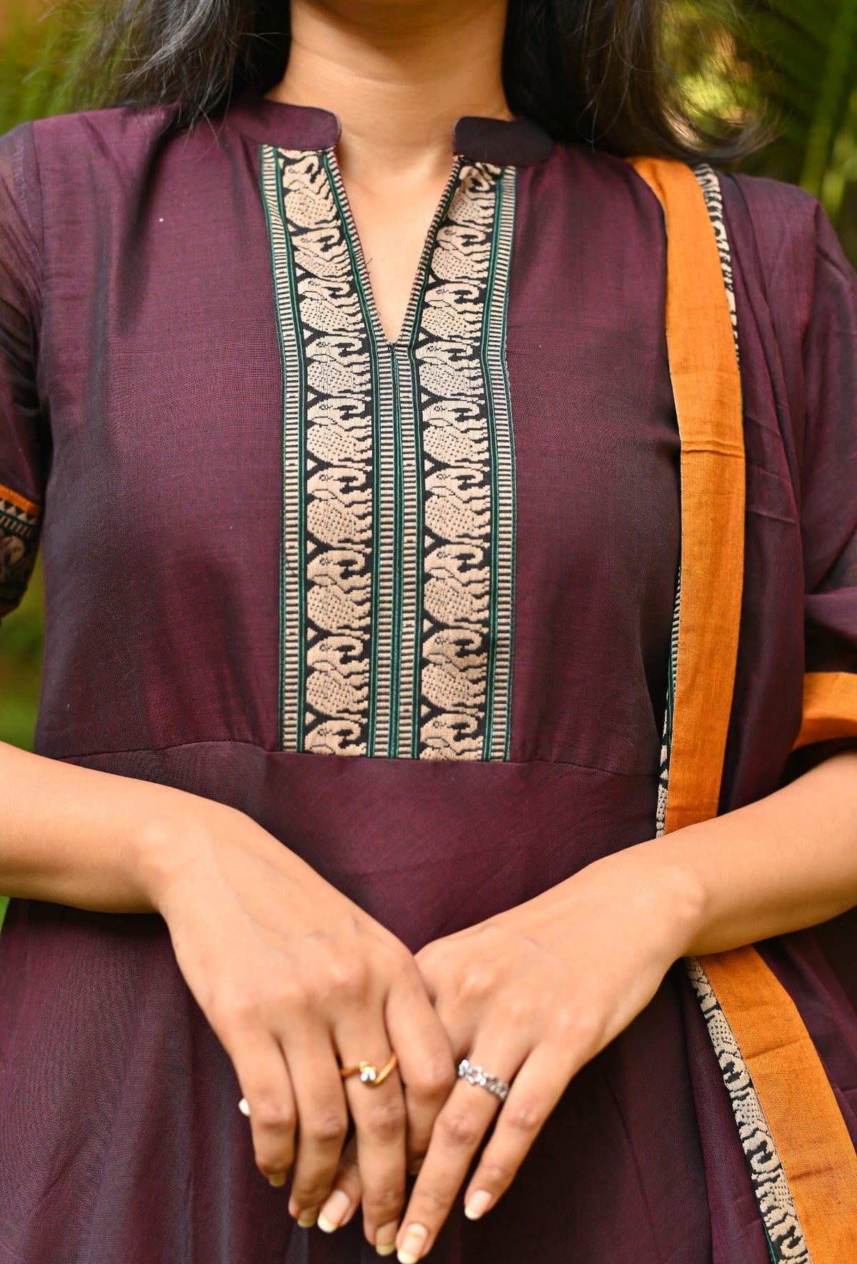 Arti – Coffee Narayanpet Anarkali with Mustard Dupatta