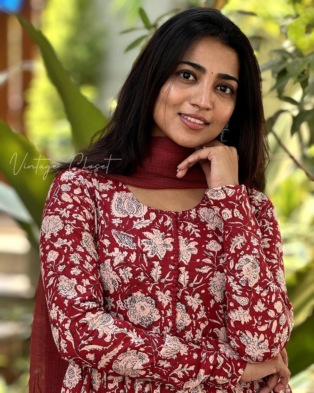 Mangai – Red Organic Cotton Block Print Anarkali Suit