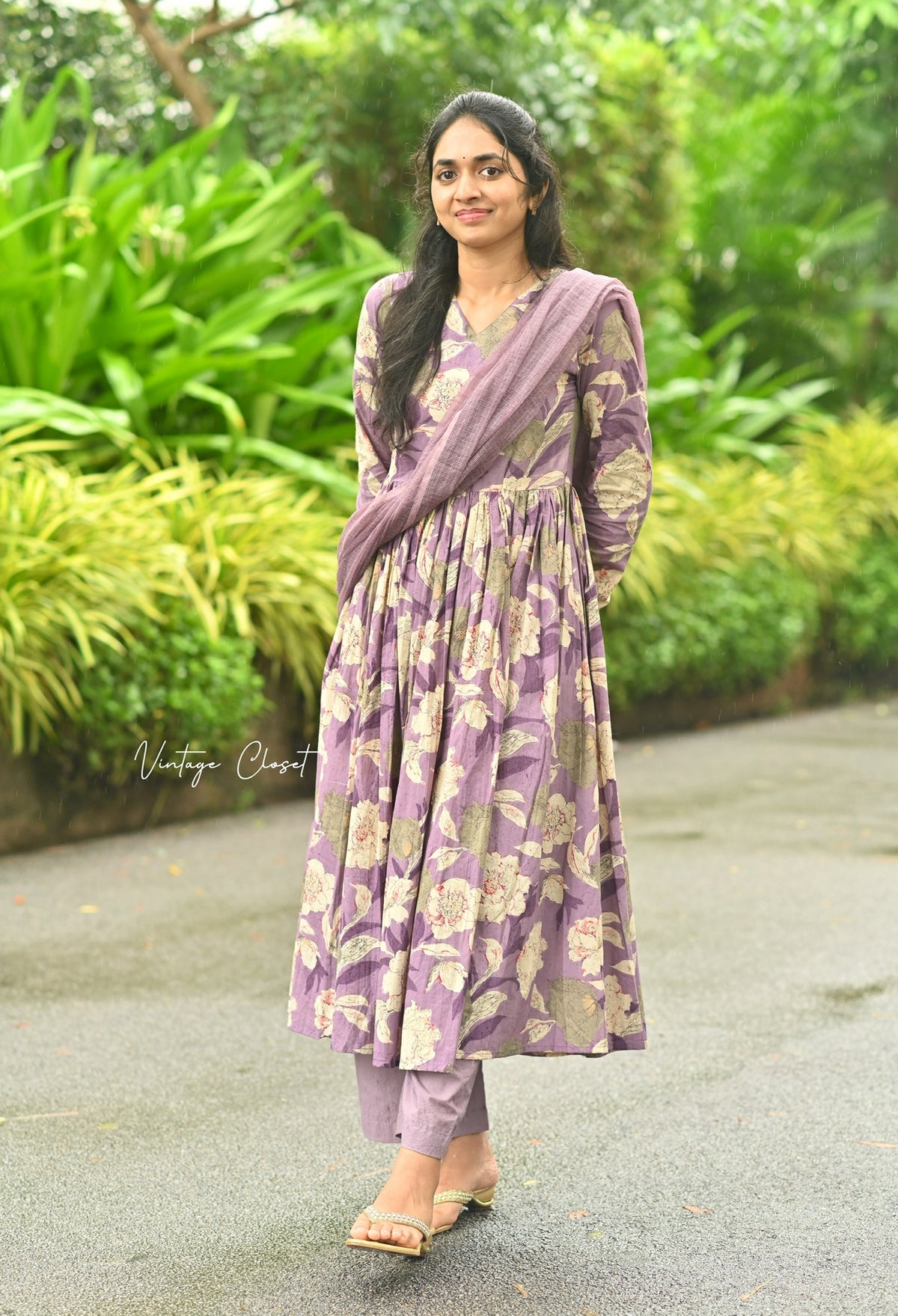 Surabhi – Violet Organic Cotton Block Print Anarkali Suit