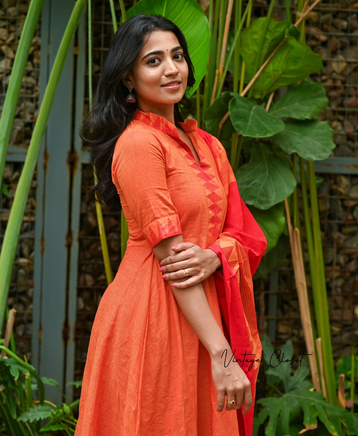 Sunaina – Coral Mangalgiri Cotton Anarkali Suit Set
