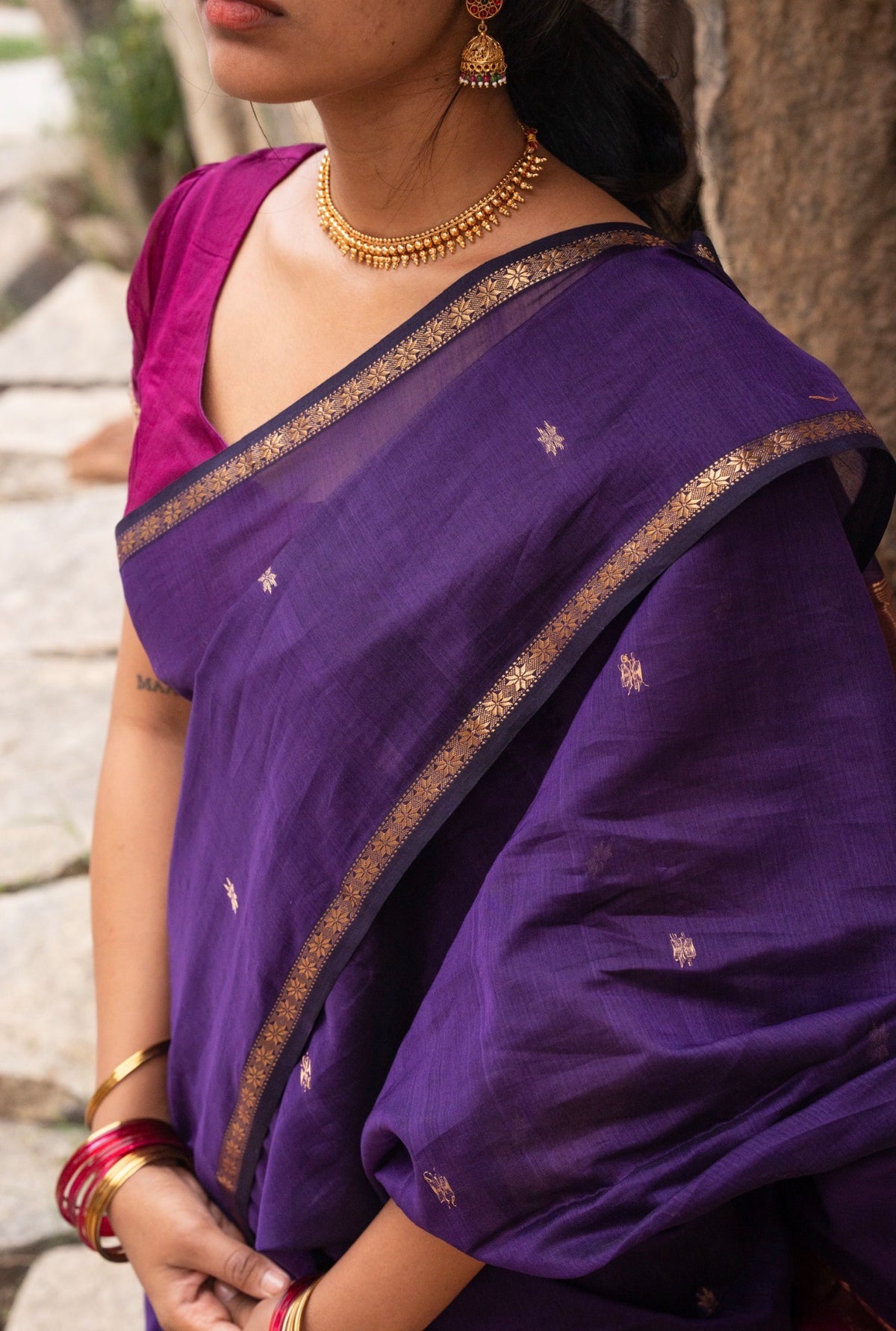 Sundari-Maheshwari silk saree (Violet+wine) VC1054