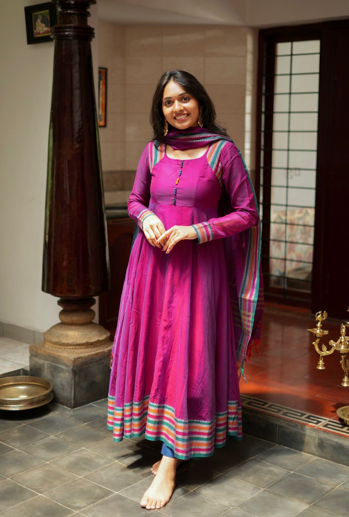 Myna – Plum Narayanpet Handloom Anarkali Suit