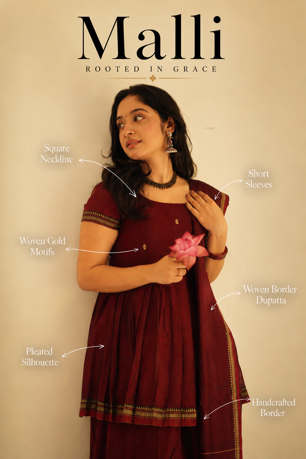 Malli – Maroon Narayanpet Handloom Sharara Set (VC1004)