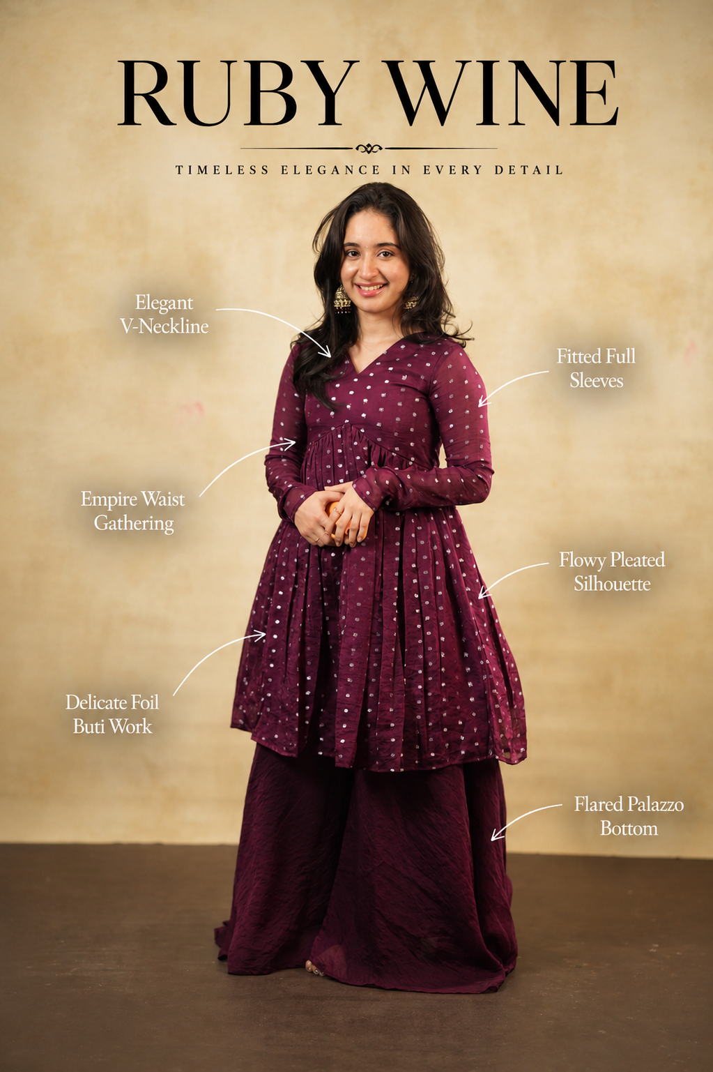 Ruby Wine – Tissue Sharara Set with Dupatta (VC1046)