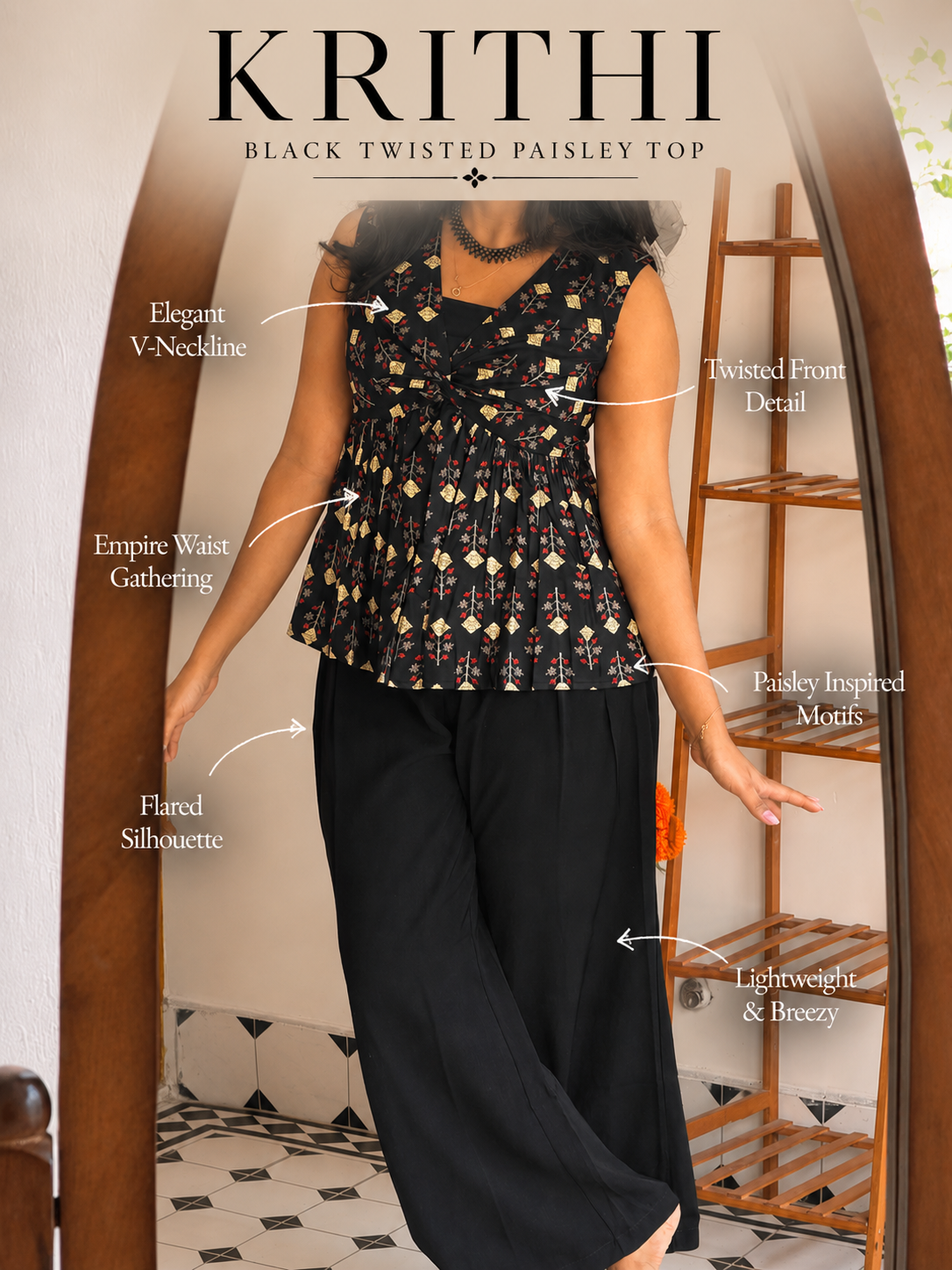 KRITHI - Black twisted  Paisley top(VC1045)