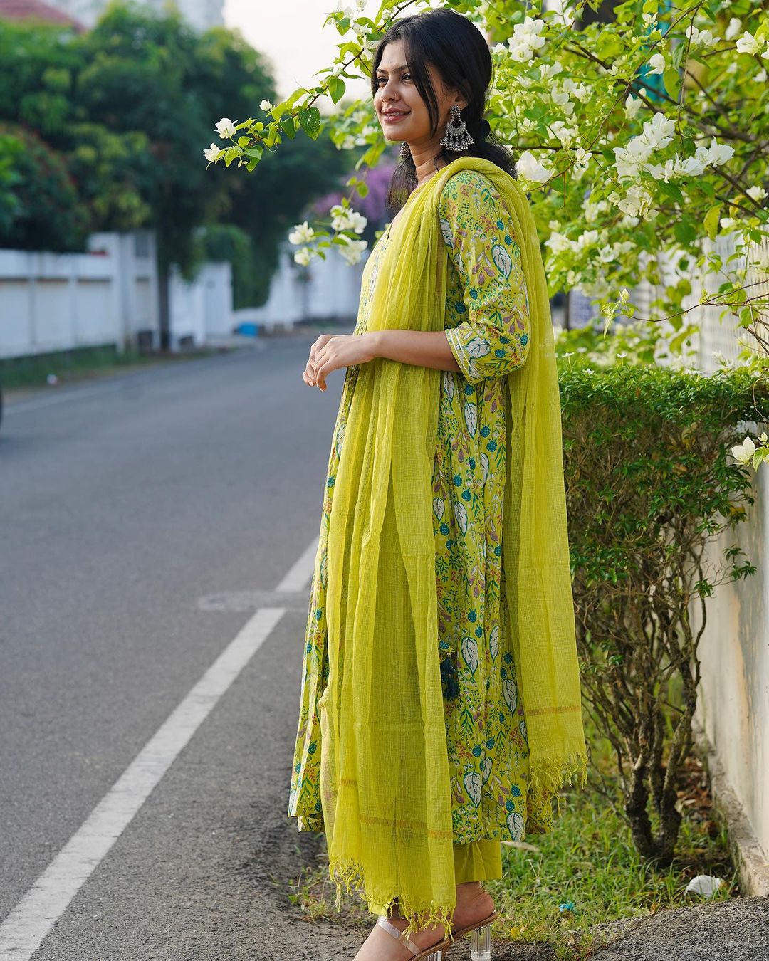 Floral cotton kurta set with beaded Kota dupatta