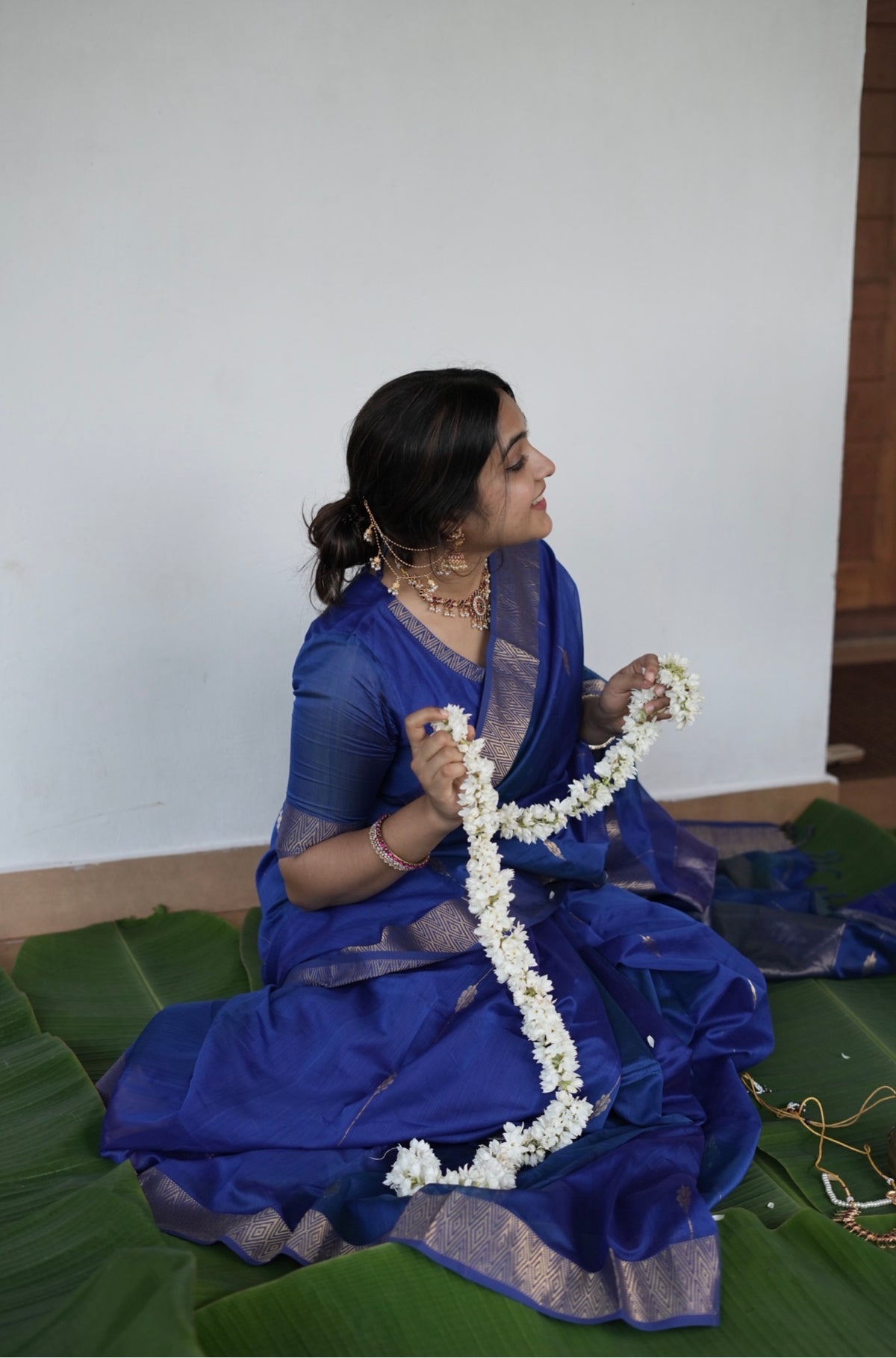 Sundari-Maheshwari silk saree( Royal blue )