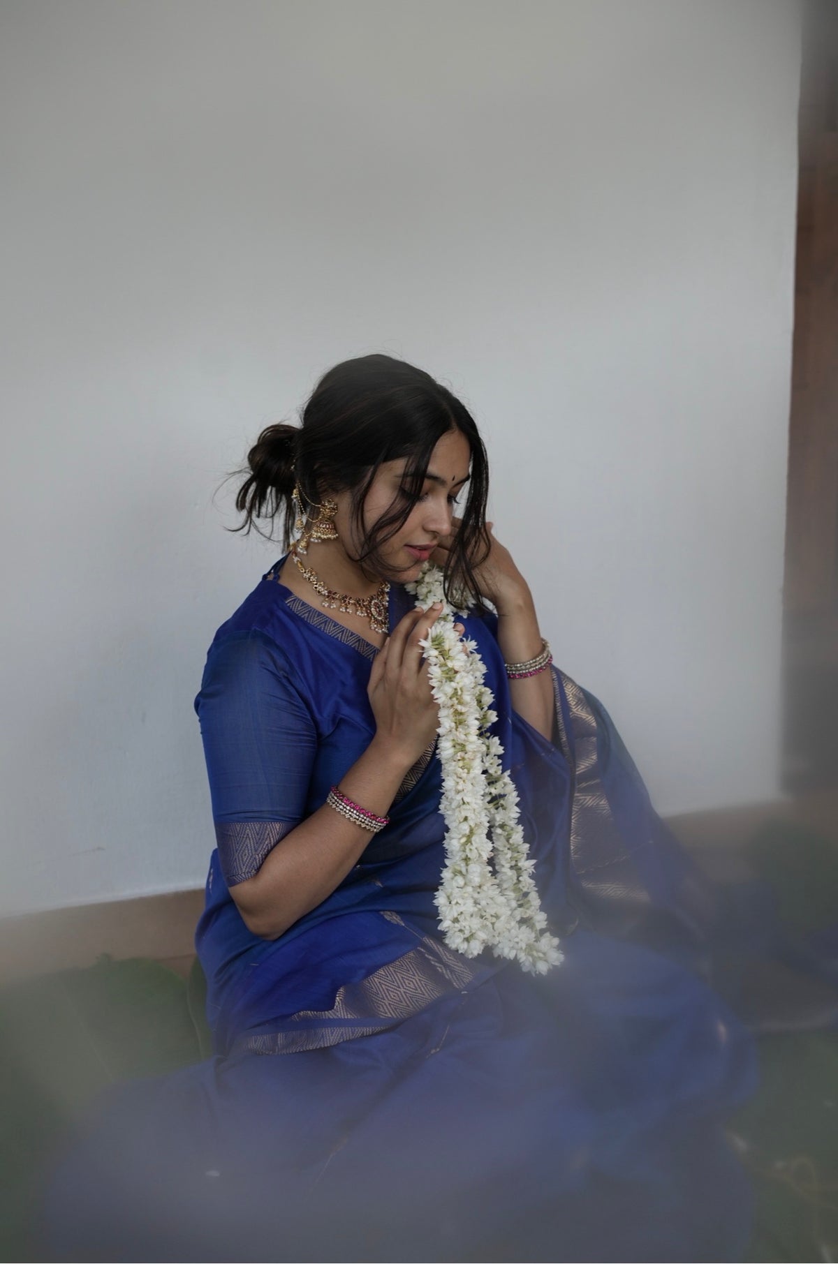 Sundari-Maheshwari silk saree( Royal blue )