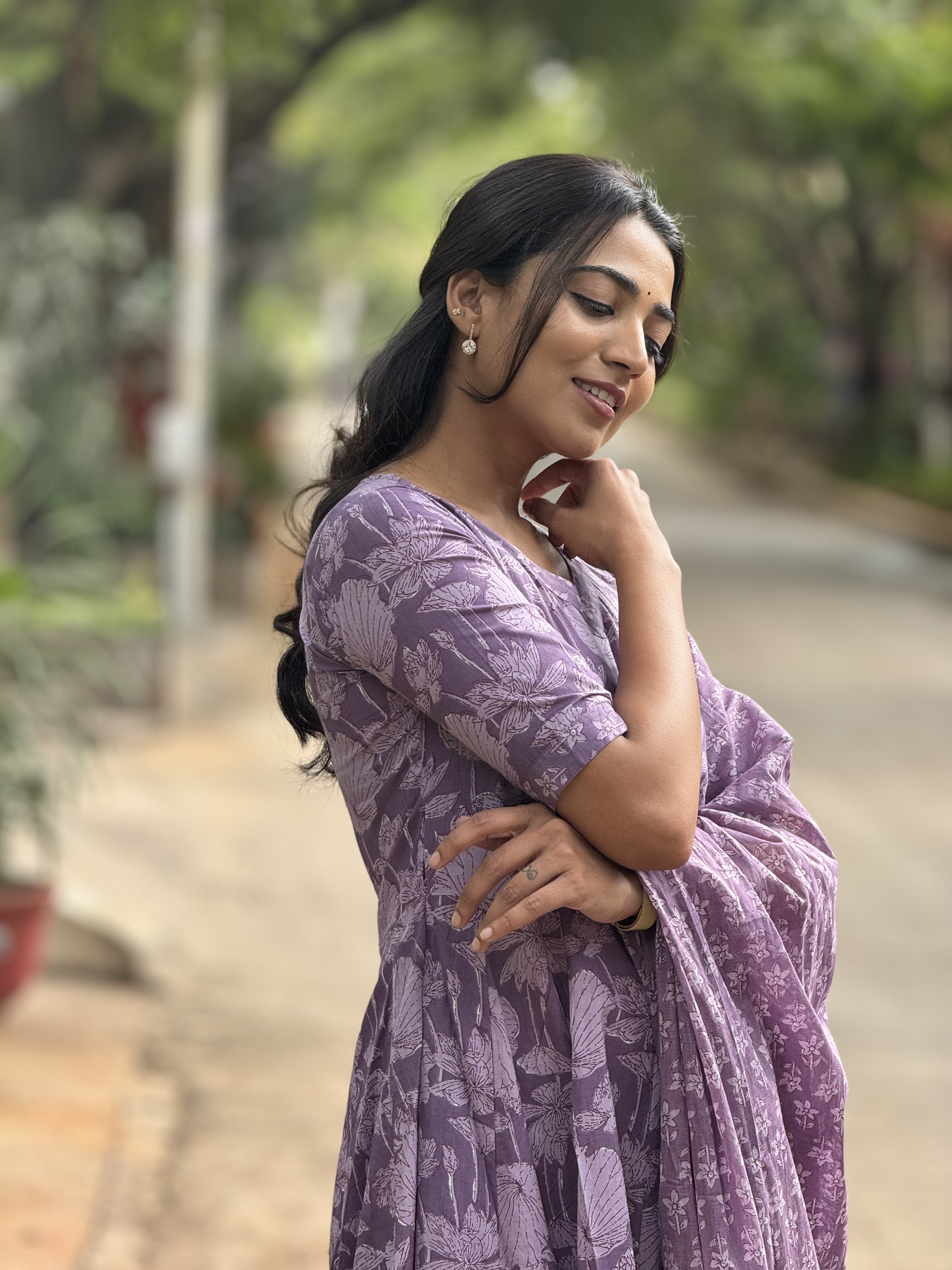 Amayra – Purple Cotton Handblock Print Anarkali Suit Set