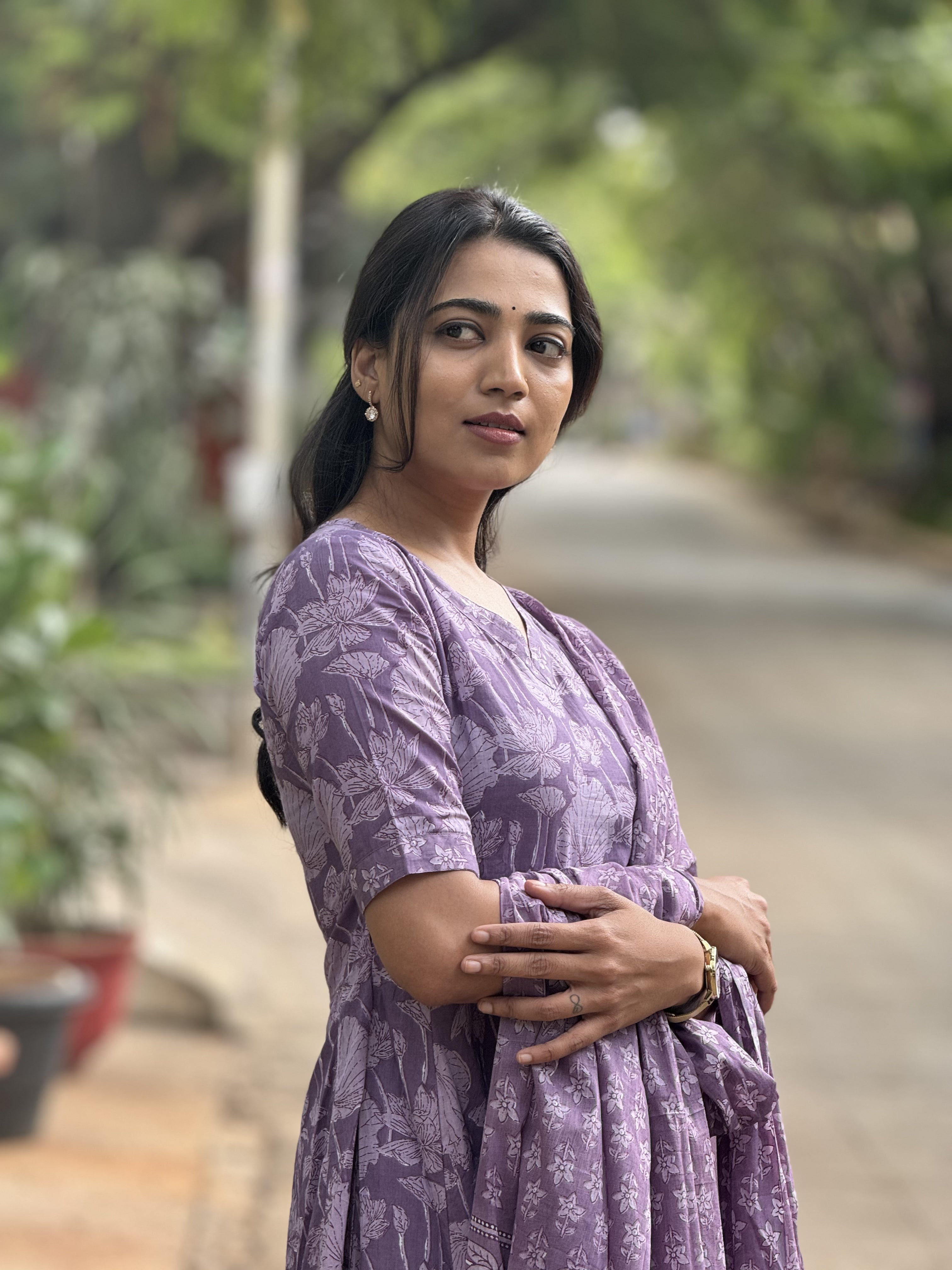 Amayra – Purple Cotton Handblock Print Anarkali Suit Set