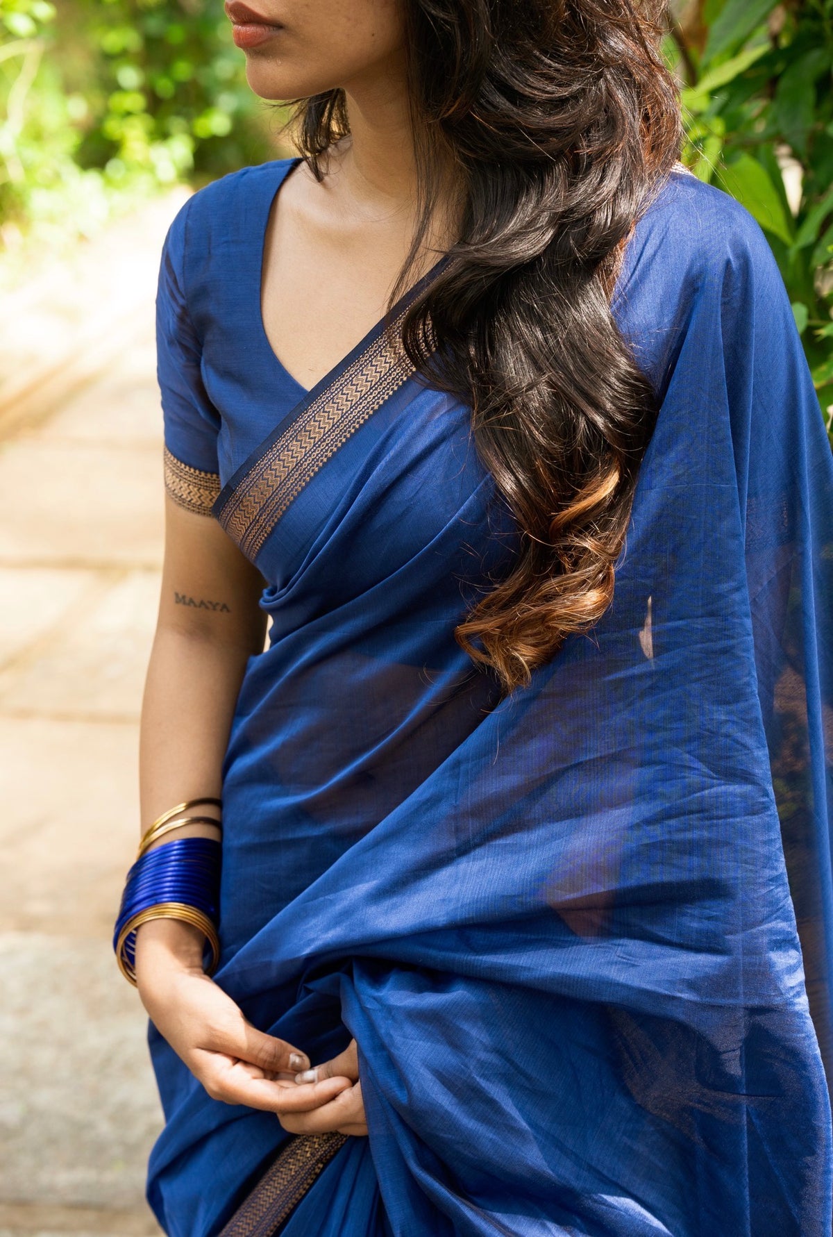 Sundari – Monotone Blue Maheshwari Silk Saree