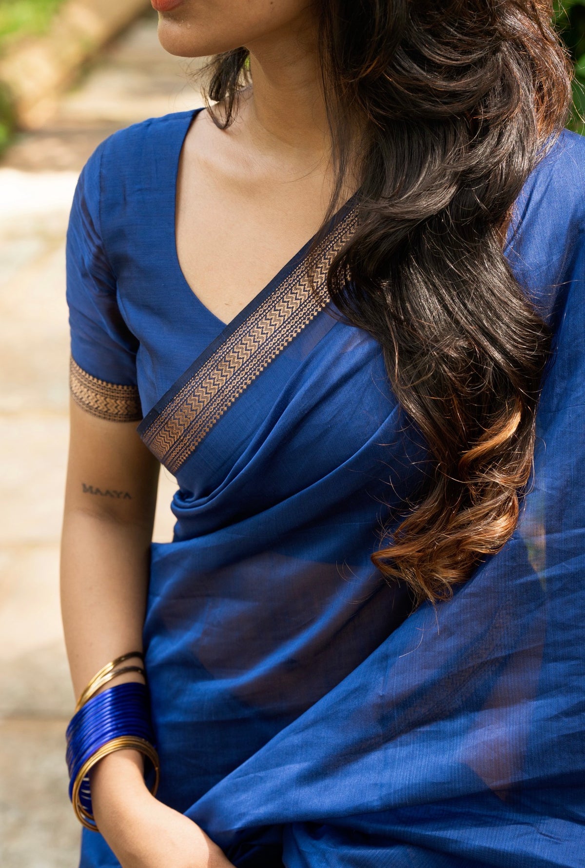 Sundari – Monotone Blue Maheshwari Silk Saree