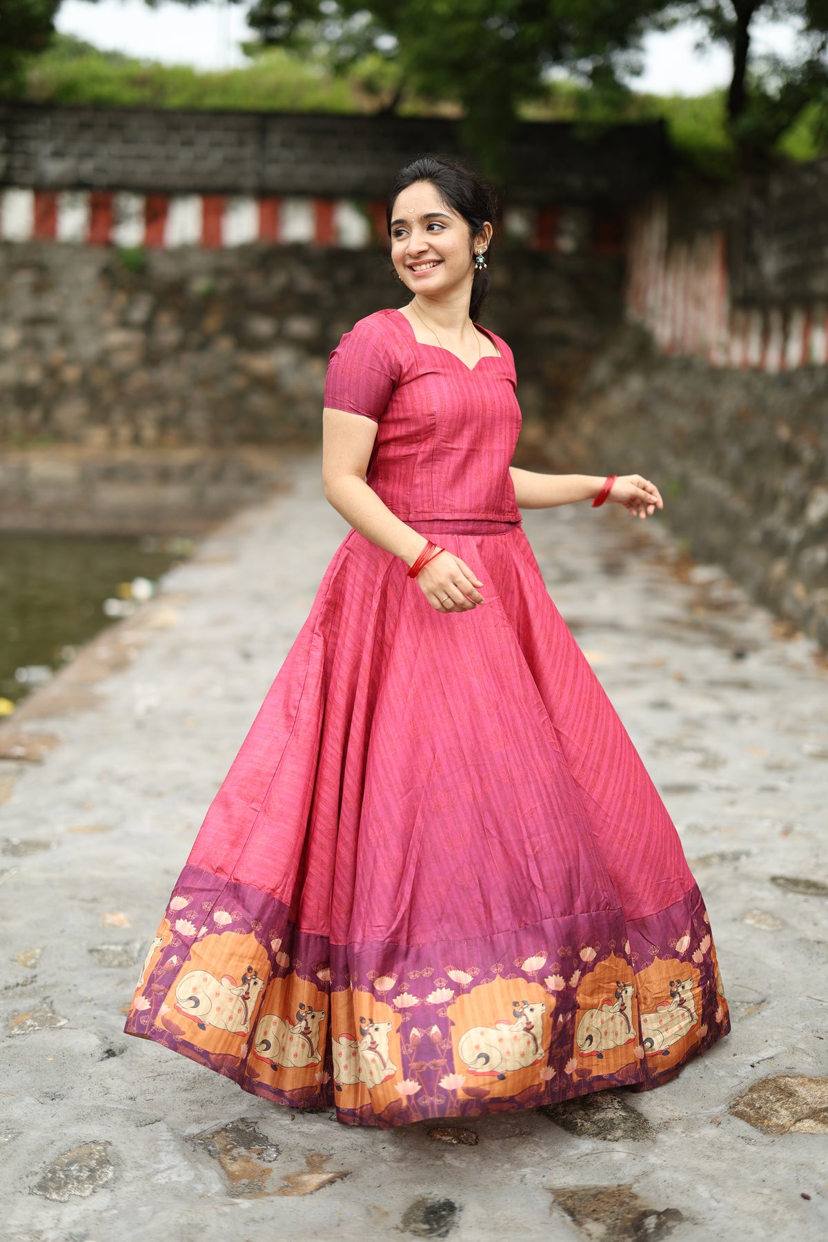 Tarangini I – Semi Tussar Silk Top & Pichwai Skirt Set
