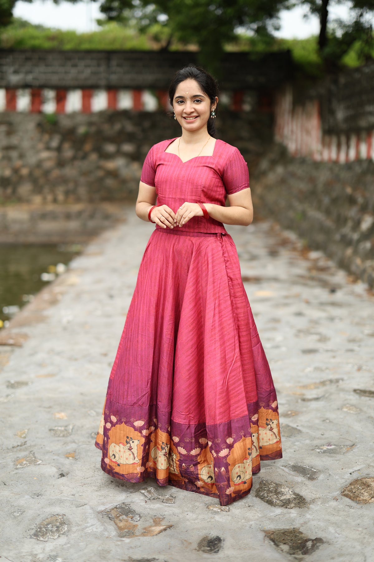 Tarangini I – Semi Tussar Silk Top & Pichwai Skirt Set
