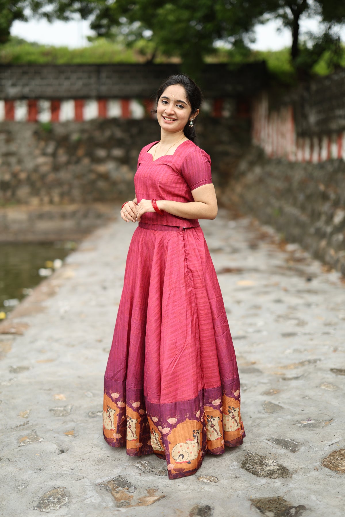 Tarangini I – Semi Tussar Silk Top & Pichwai Skirt Set