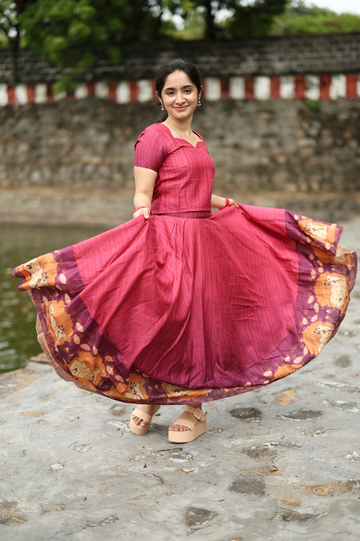 Tarangini I – Semi Tussar Silk Top & Pichwai Skirt Set